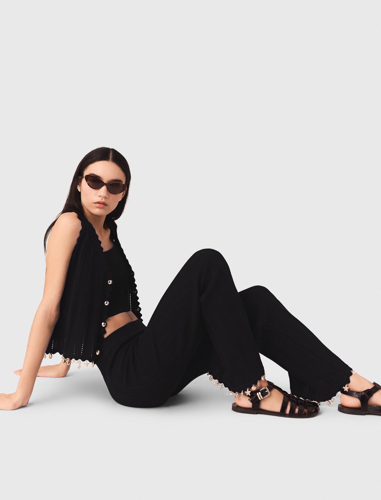 Maje - Quần dệt kim đính đá
