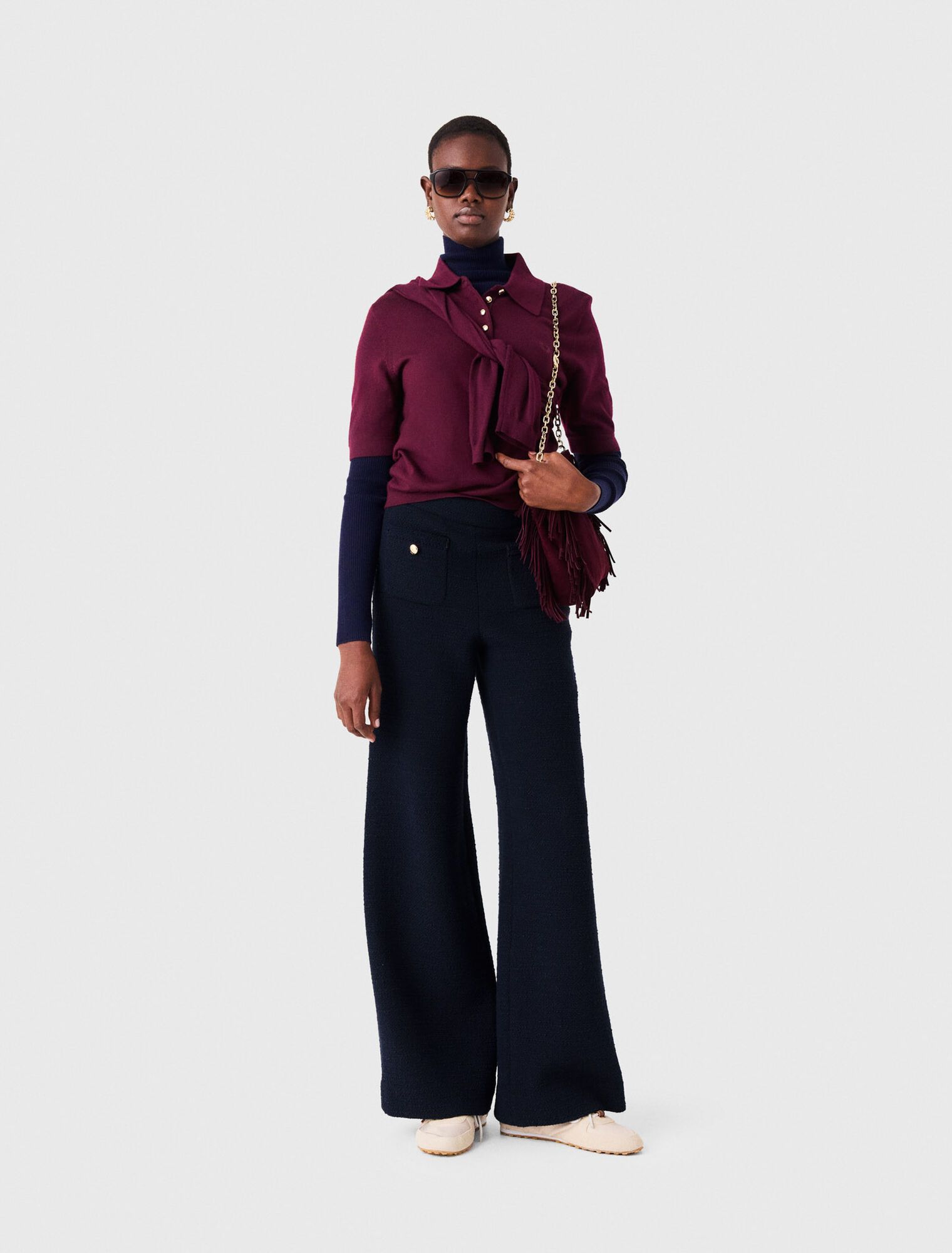 Quần tweed ống rộng