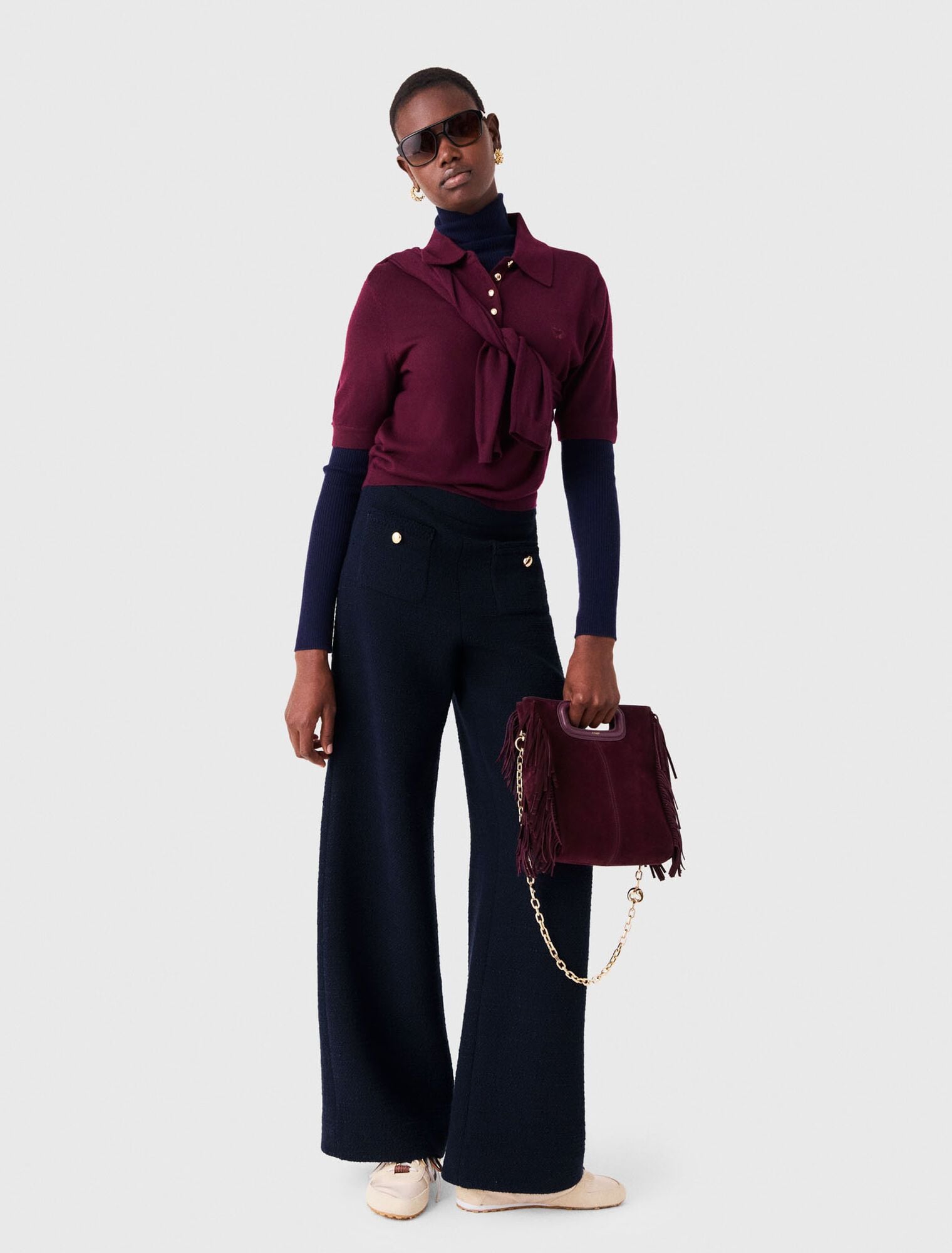 Quần tweed ống rộng