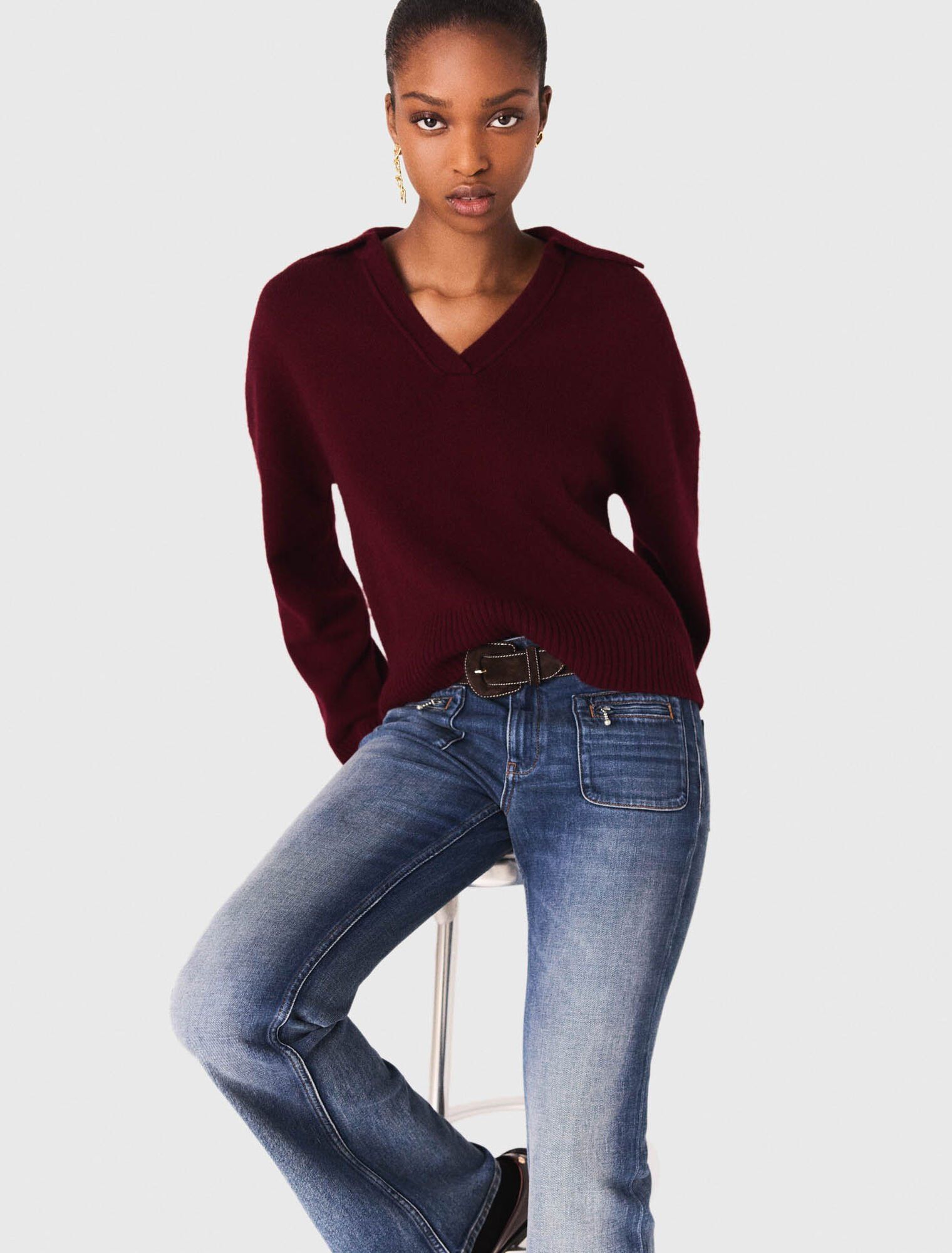 Maje - Cardigan cổ polo mở