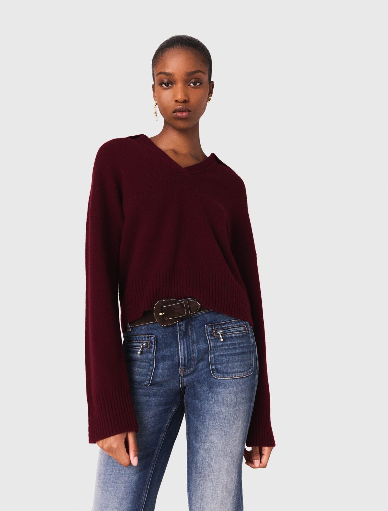 Maje - Cardigan cổ polo mở