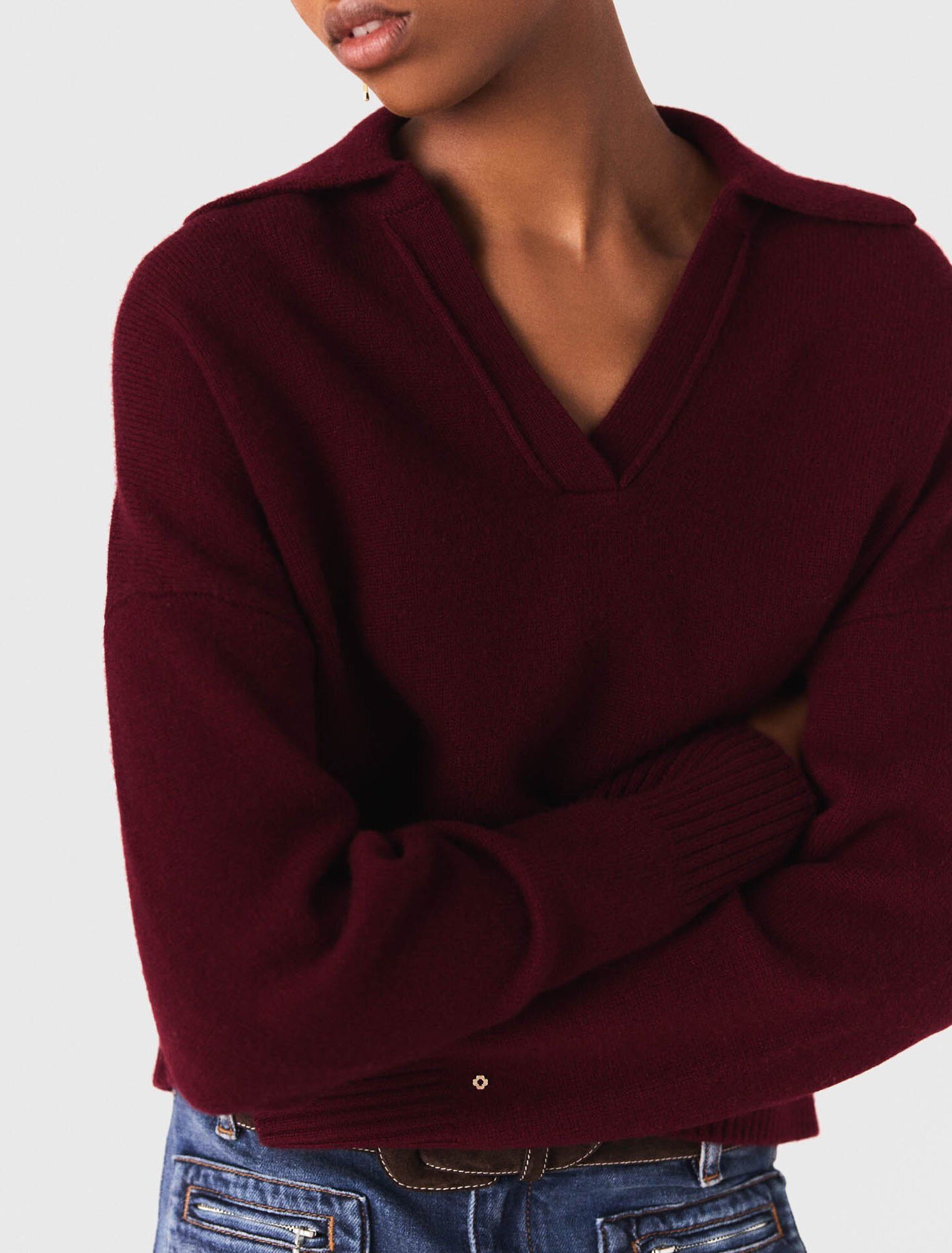 Maje - Cardigan cổ polo mở
