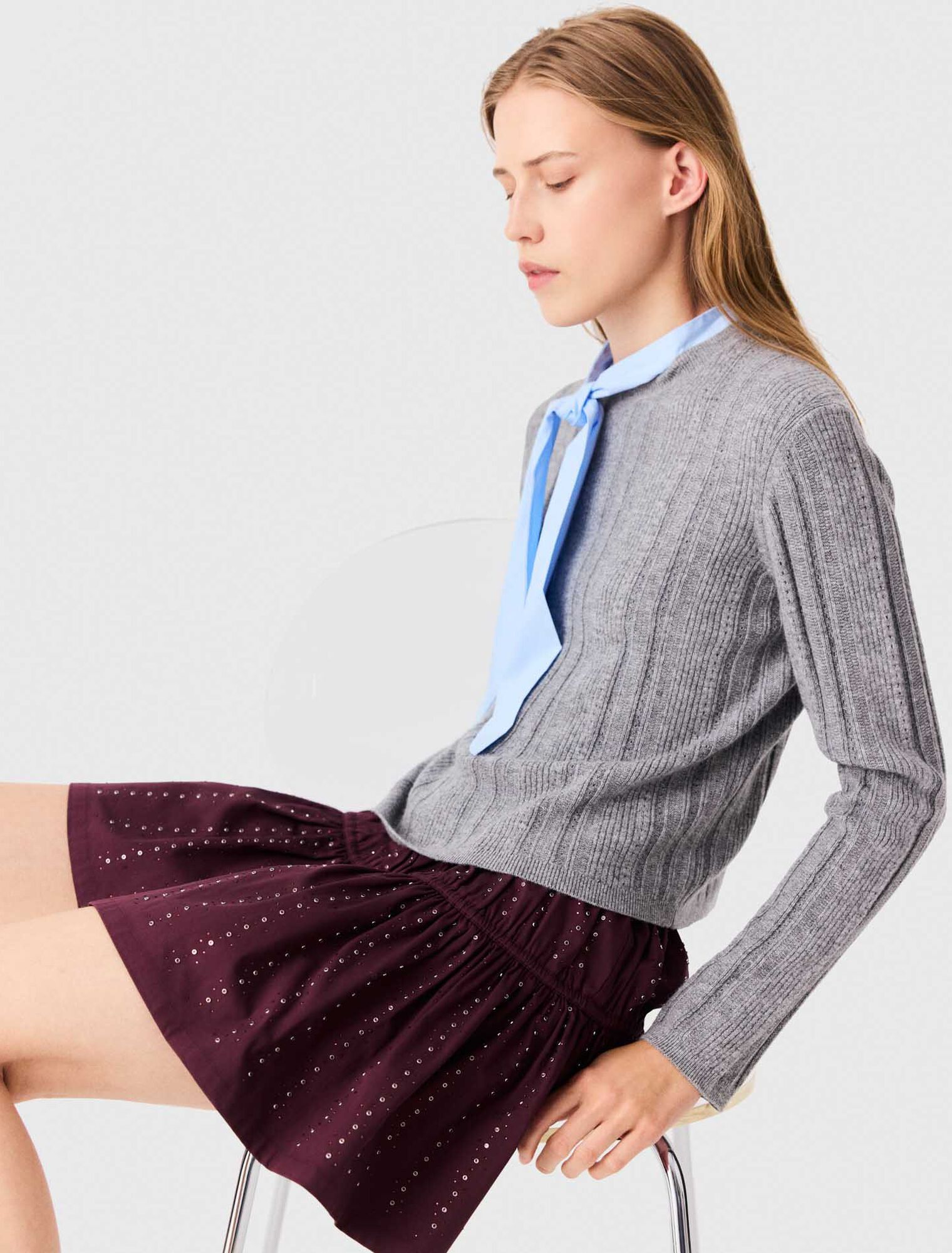 Áo len cổ poplin có thể tháo rời