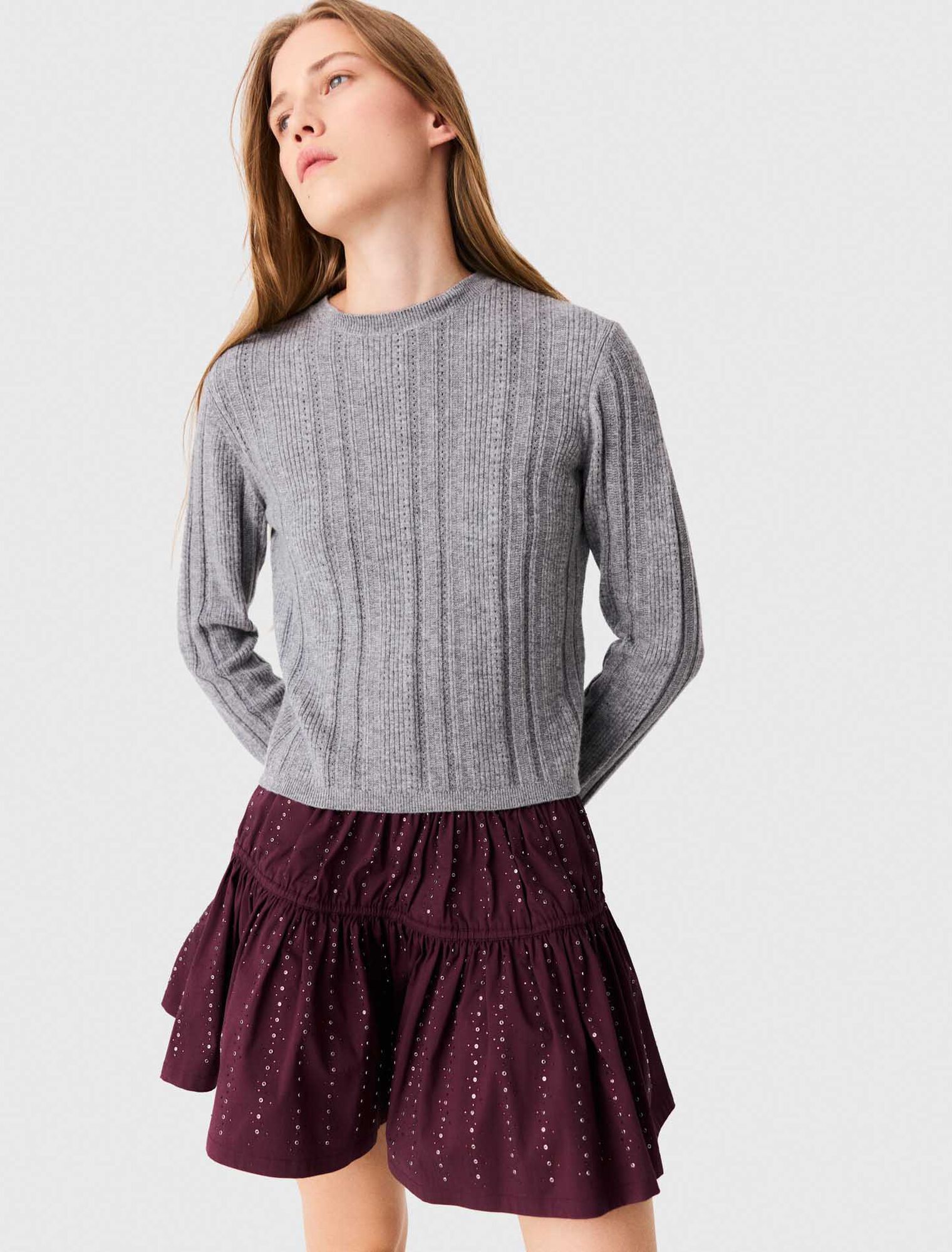 Áo len cổ poplin có thể tháo rời