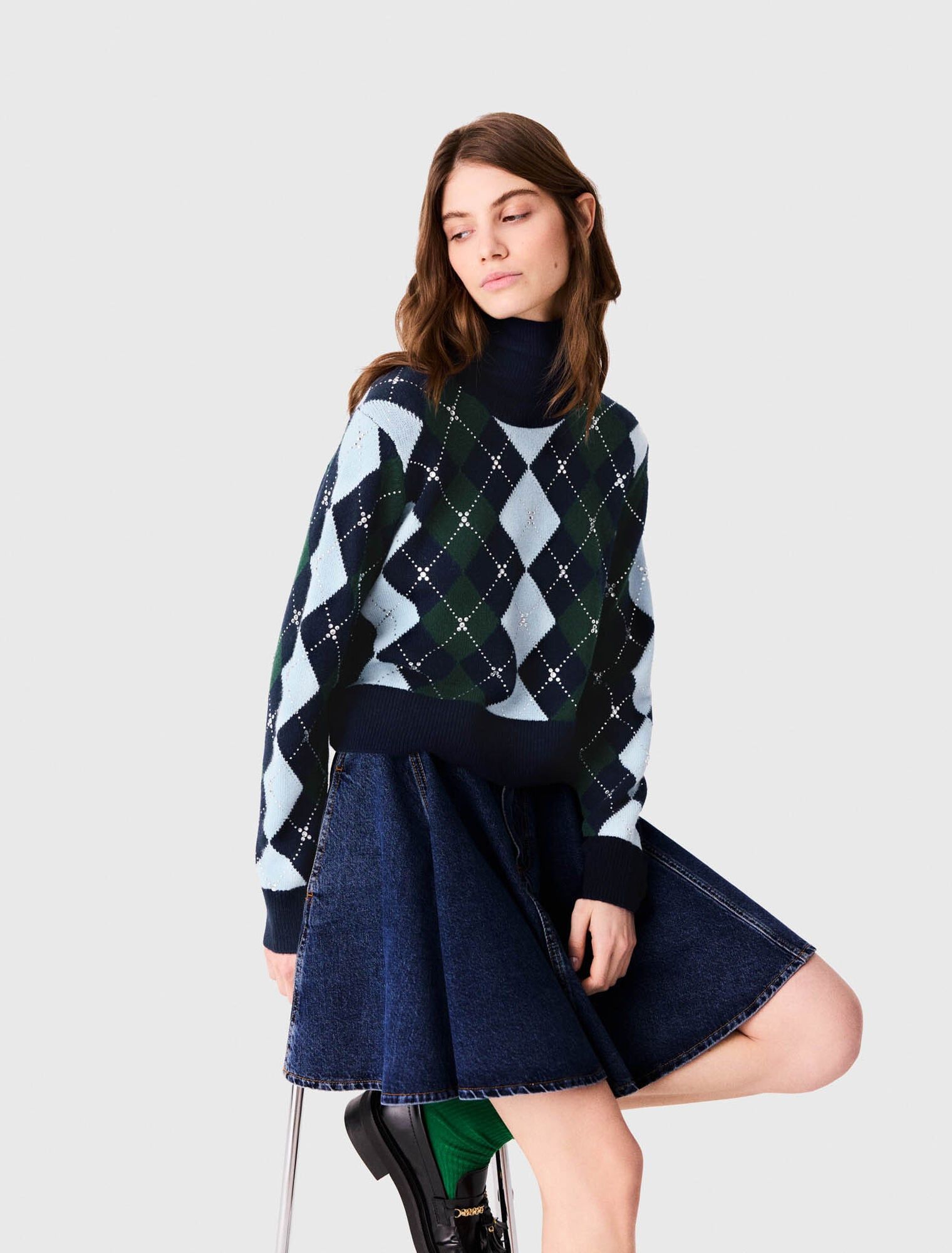 Maje - Áo len argyle đính đá