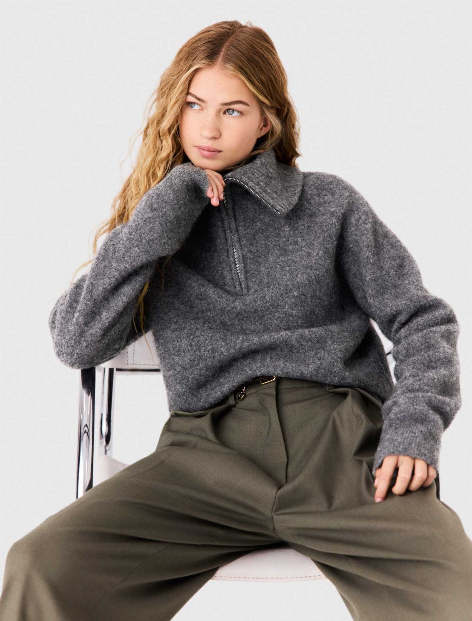 Áo len lông yak cổ khóa kéo