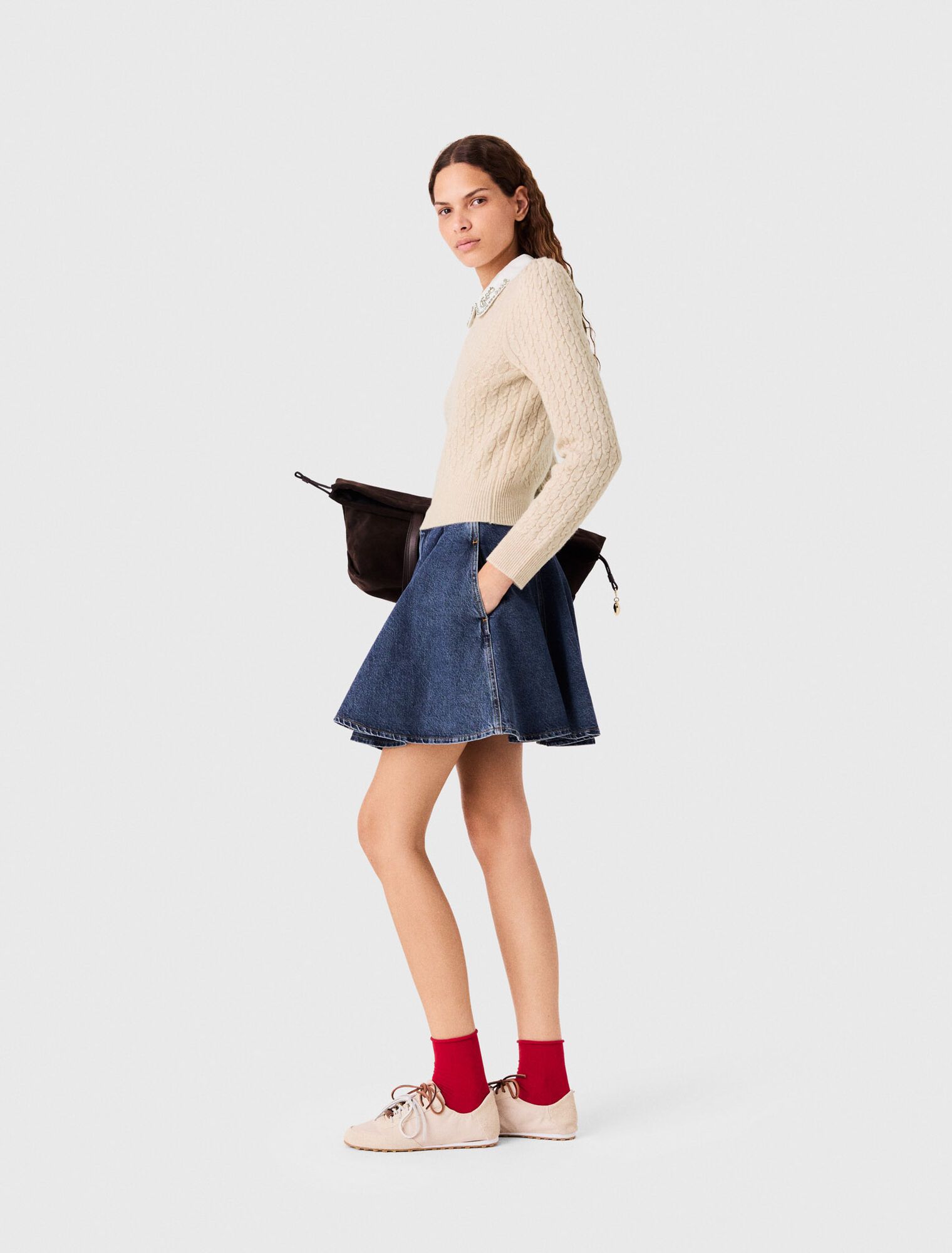 Áo len cổ poplin tháo rời