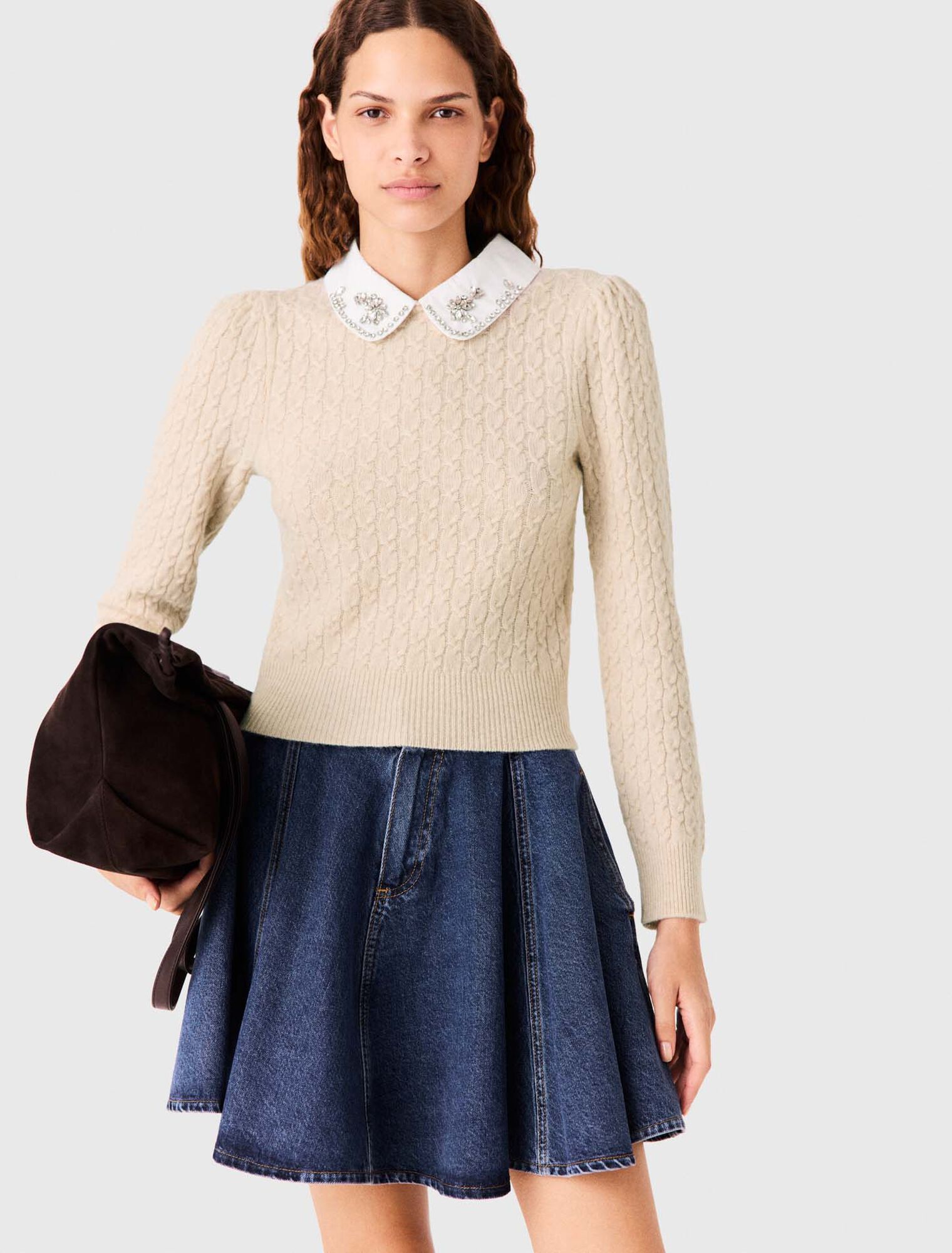 Áo len cổ poplin tháo rời