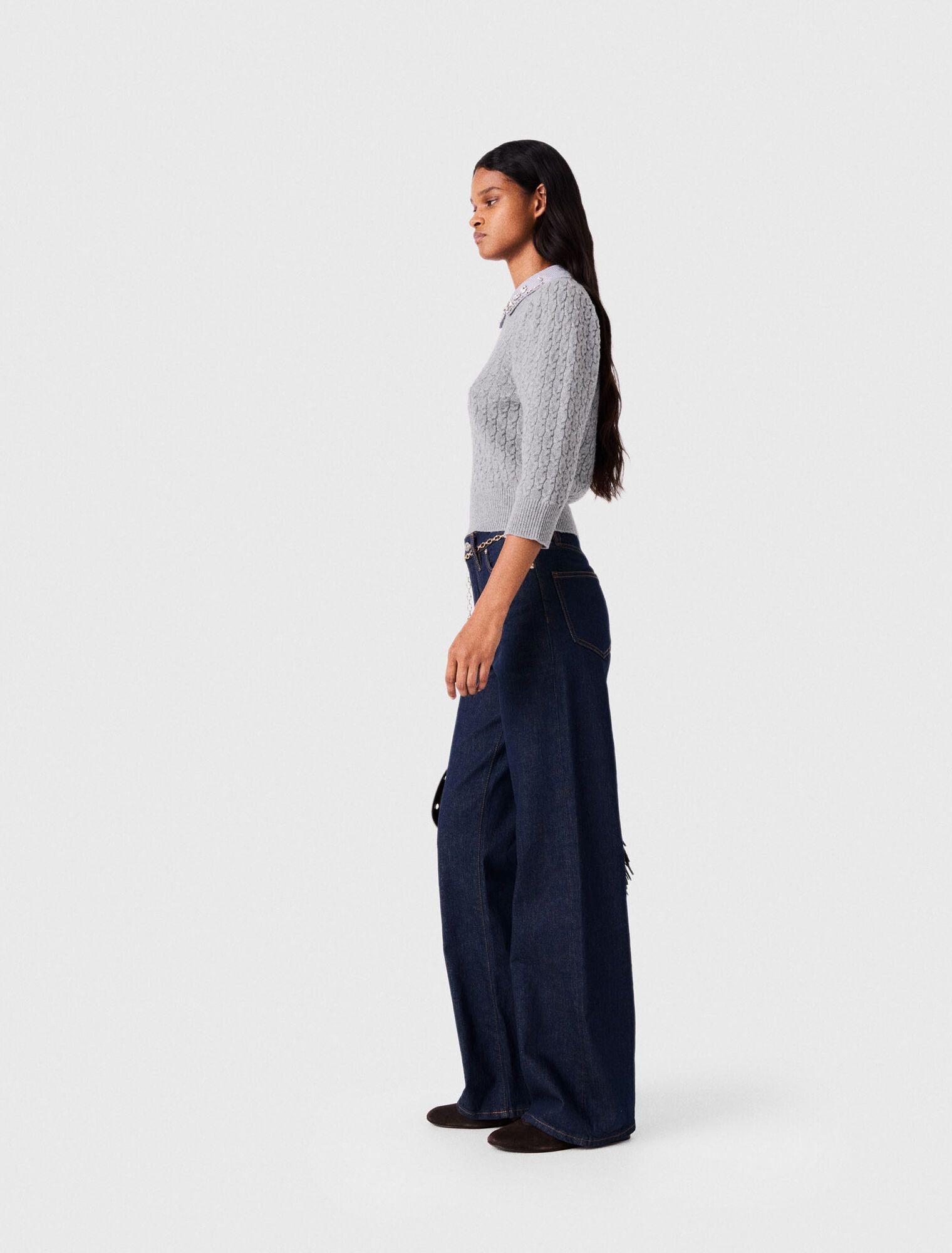Áo len cổ poplin tháo rời