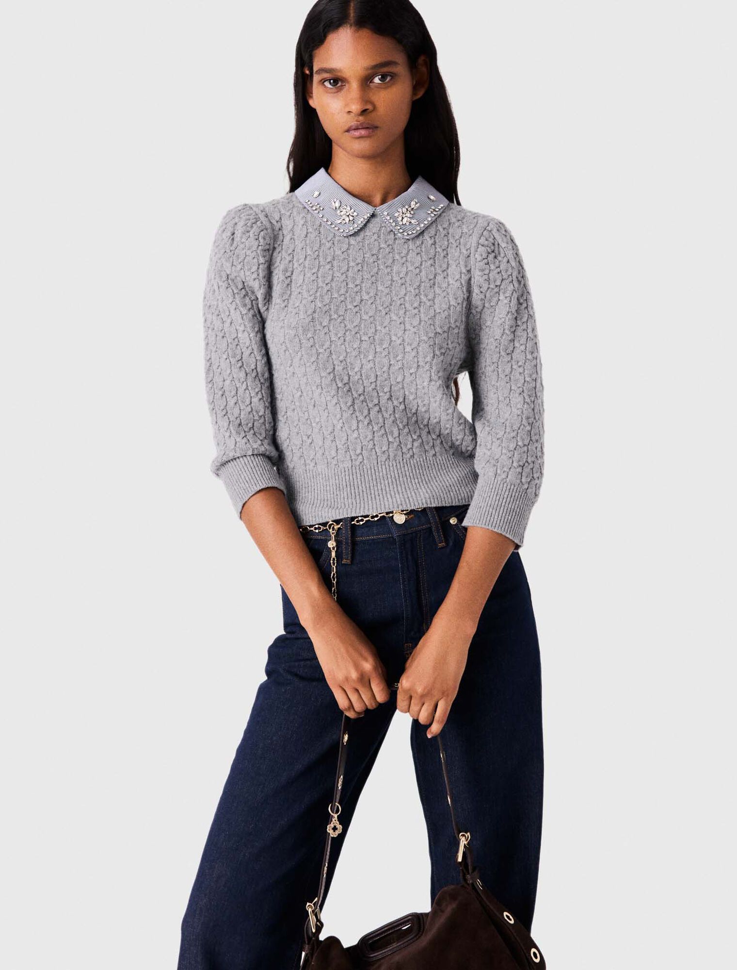 Áo len cổ poplin tháo rời