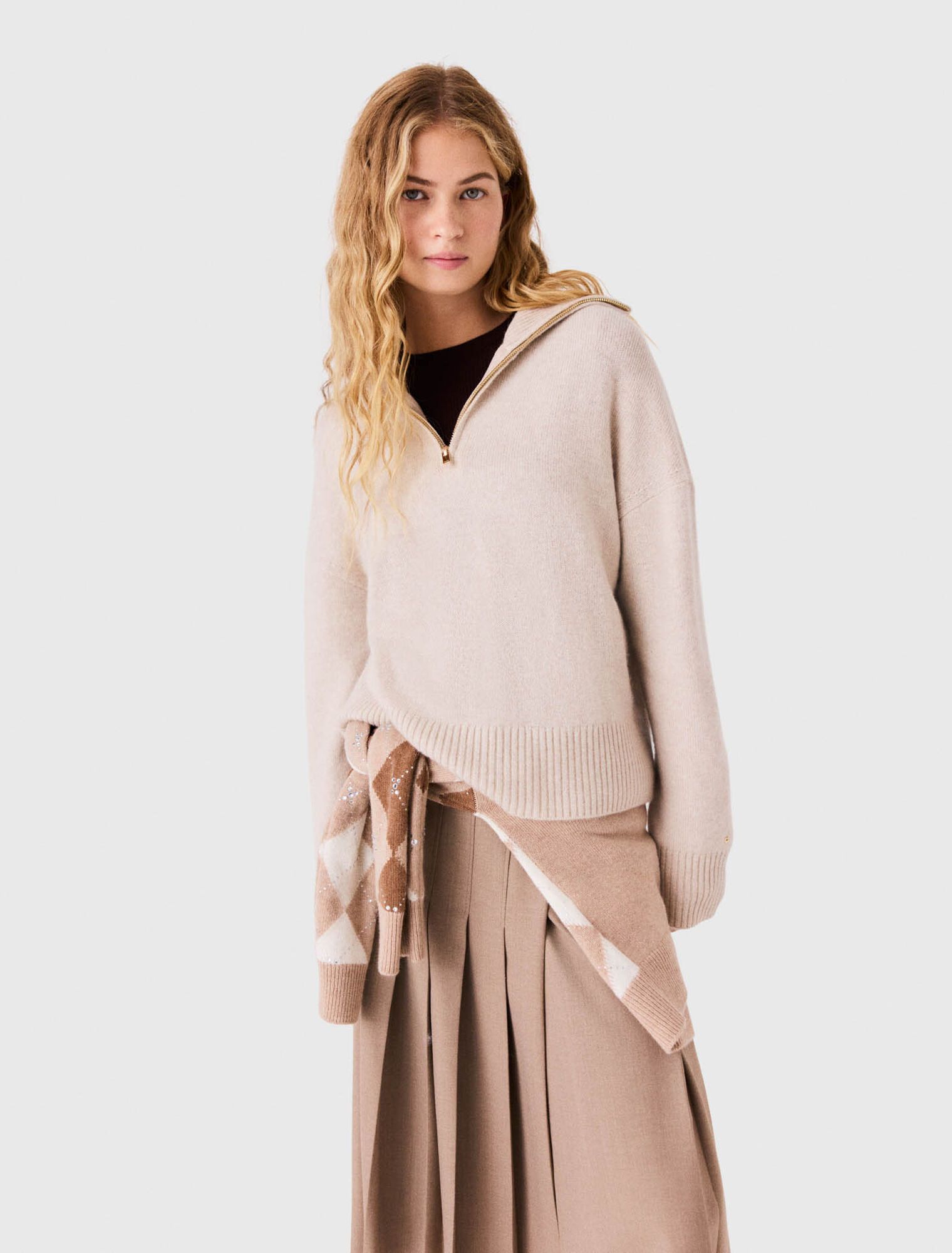 Áo len cashmere cổ khóa kéo