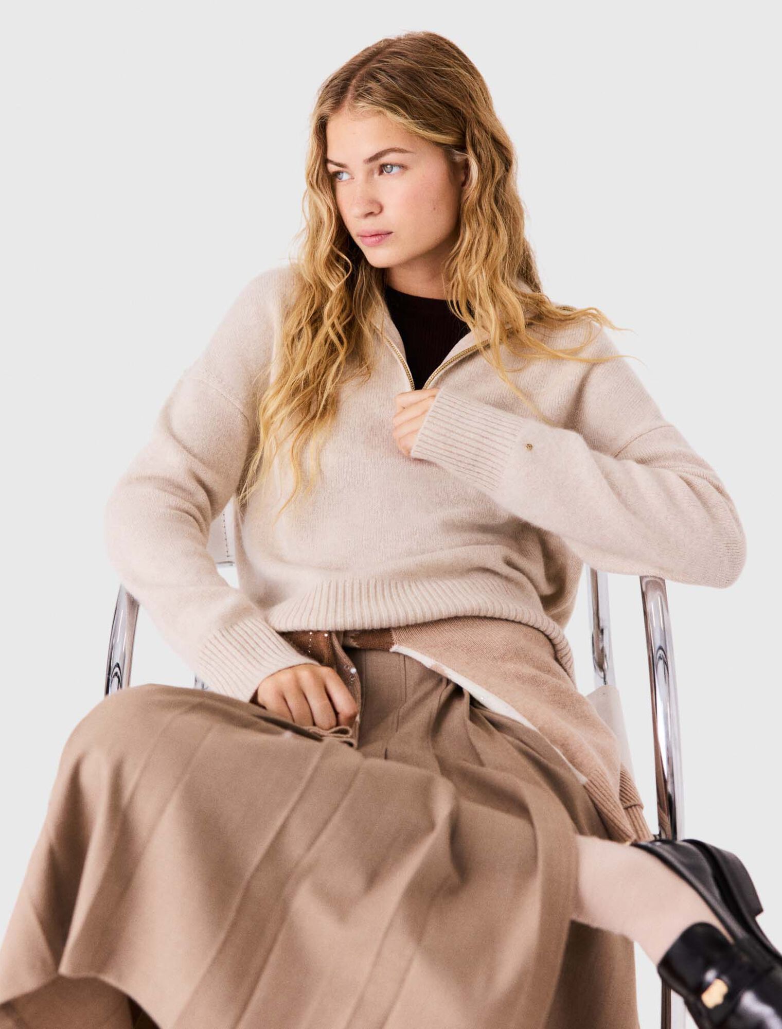 Áo len cashmere cổ khóa kéo