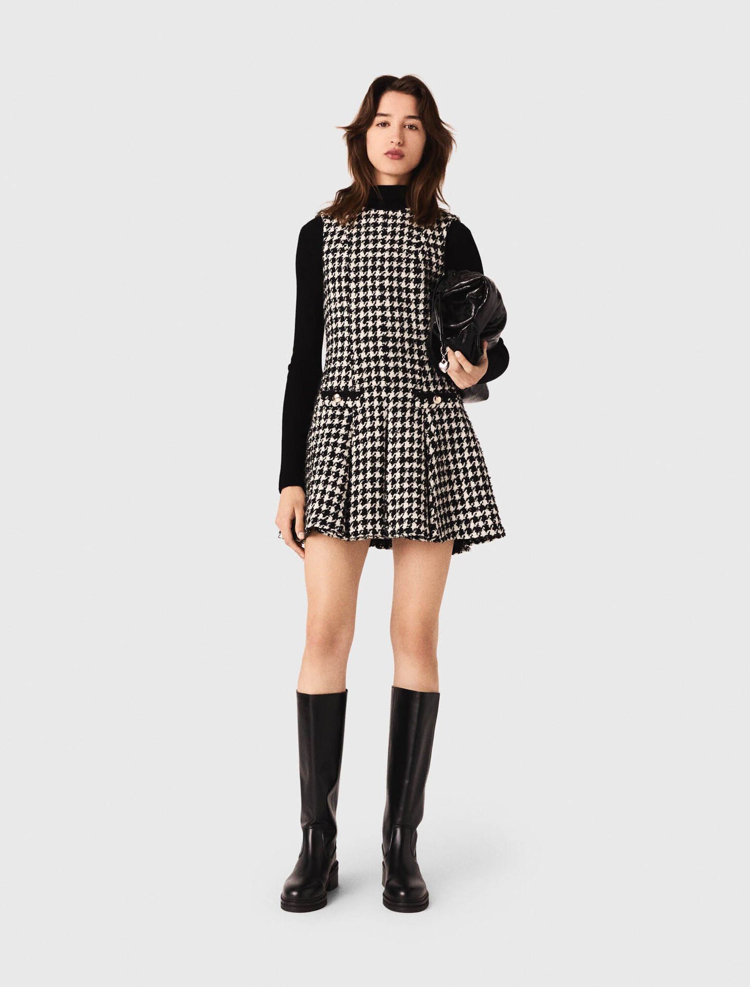Đầm tweed xoè họa tiết houndstooth