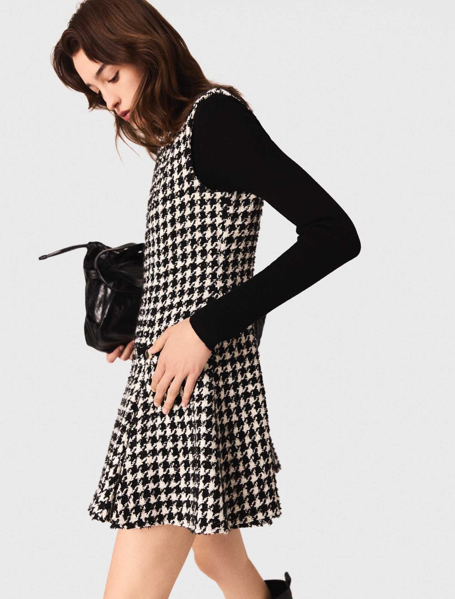 Đầm tweed xoè họa tiết houndstooth