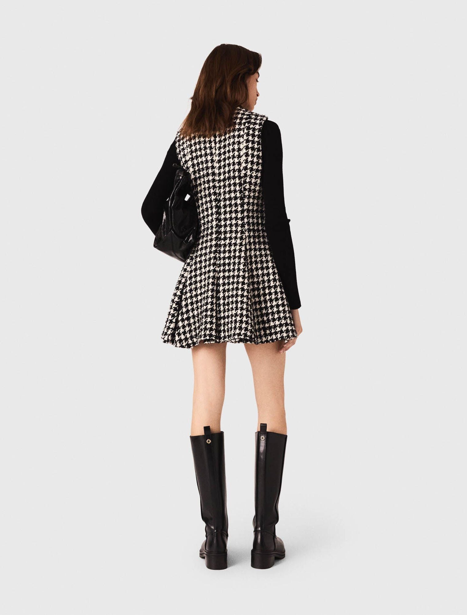 Đầm tweed xoè họa tiết houndstooth