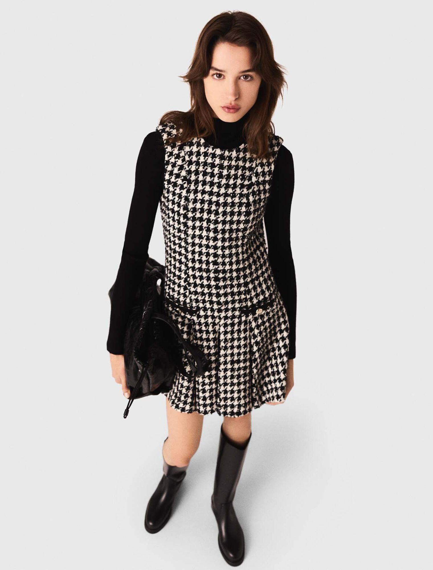 Đầm tweed xoè họa tiết houndstooth