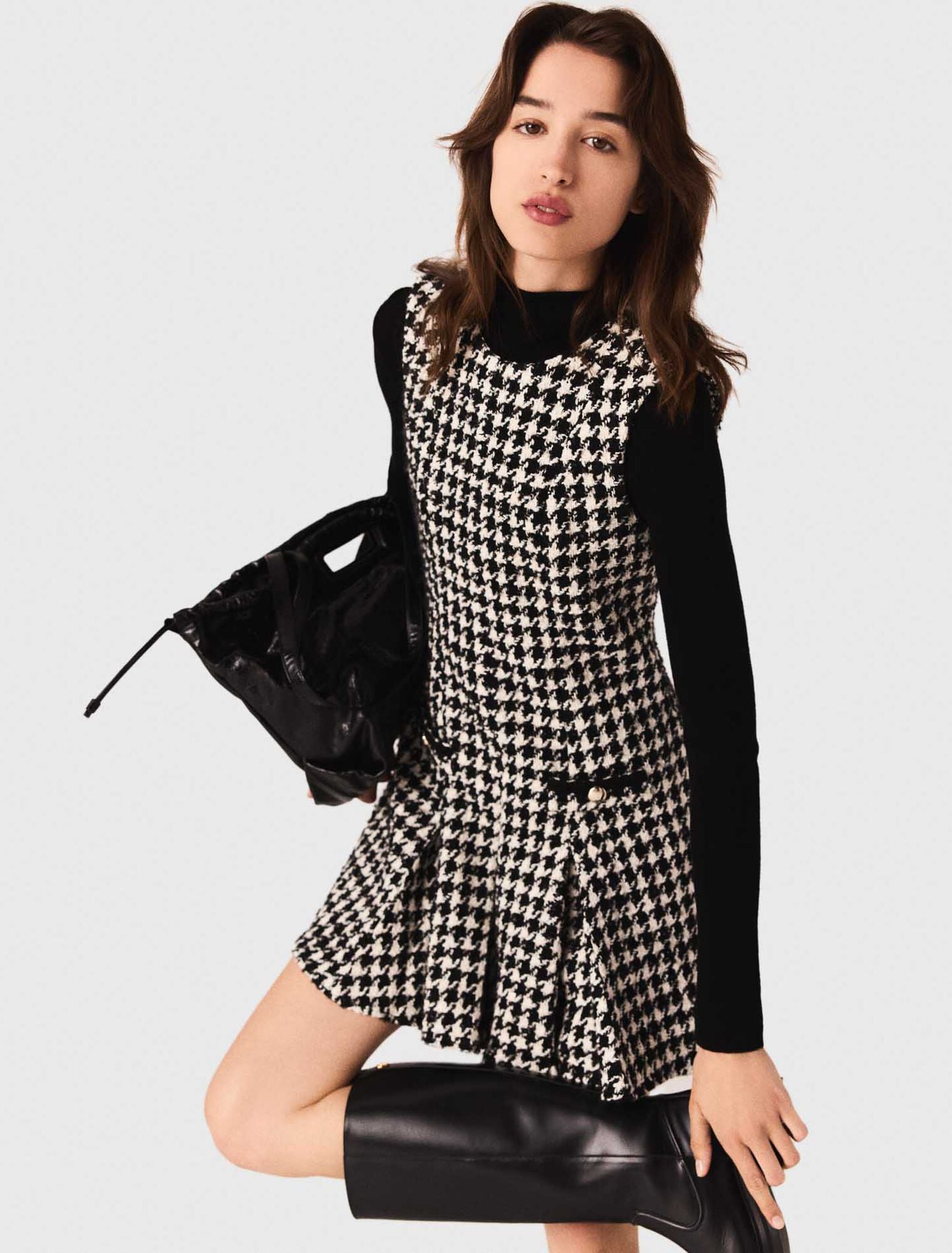 Đầm tweed xoè họa tiết houndstooth