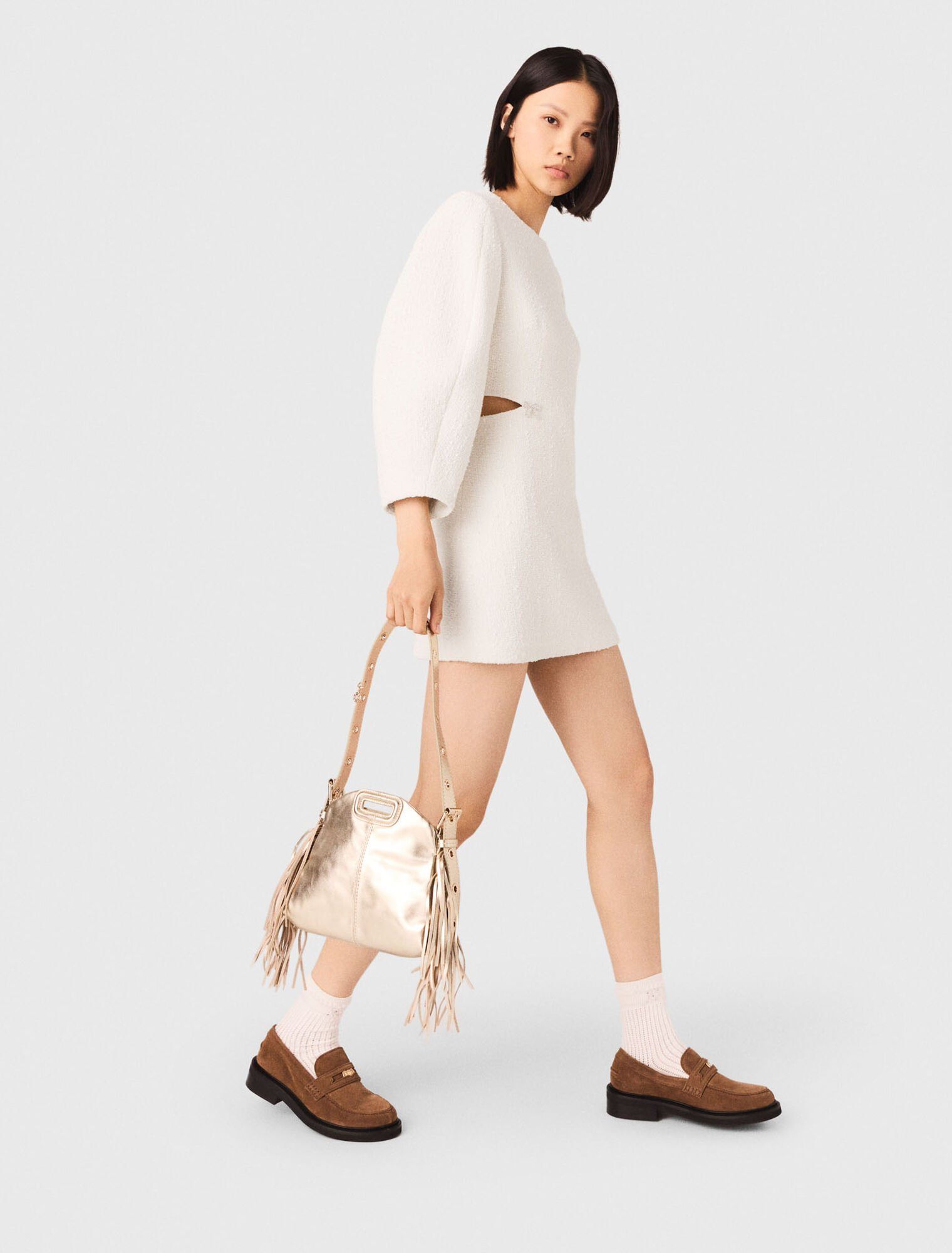 Maje - Váy ngắn tay phồng vải tweed