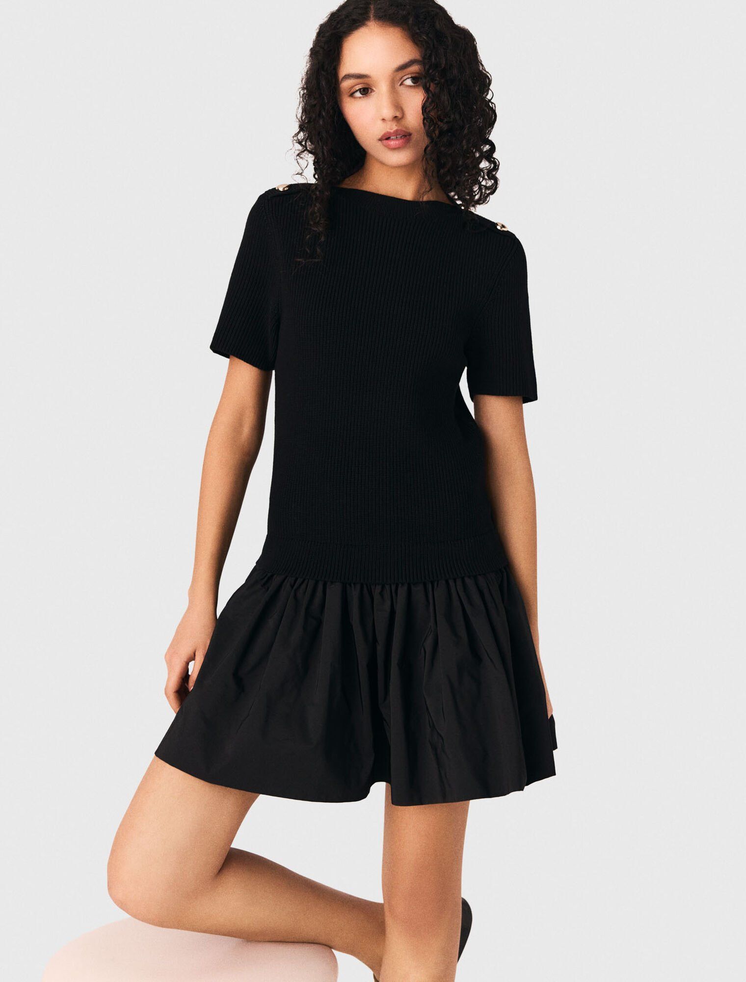 Maje - Váy ngắn dệt kim vải taffeta