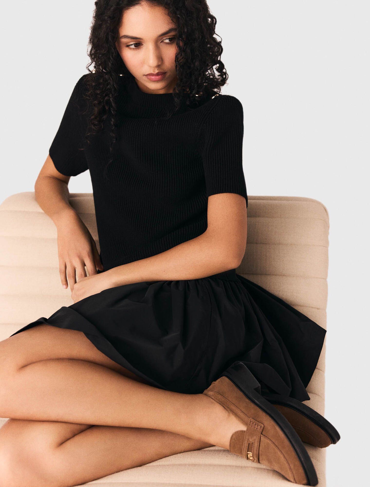 Maje - Váy ngắn dệt kim vải taffeta