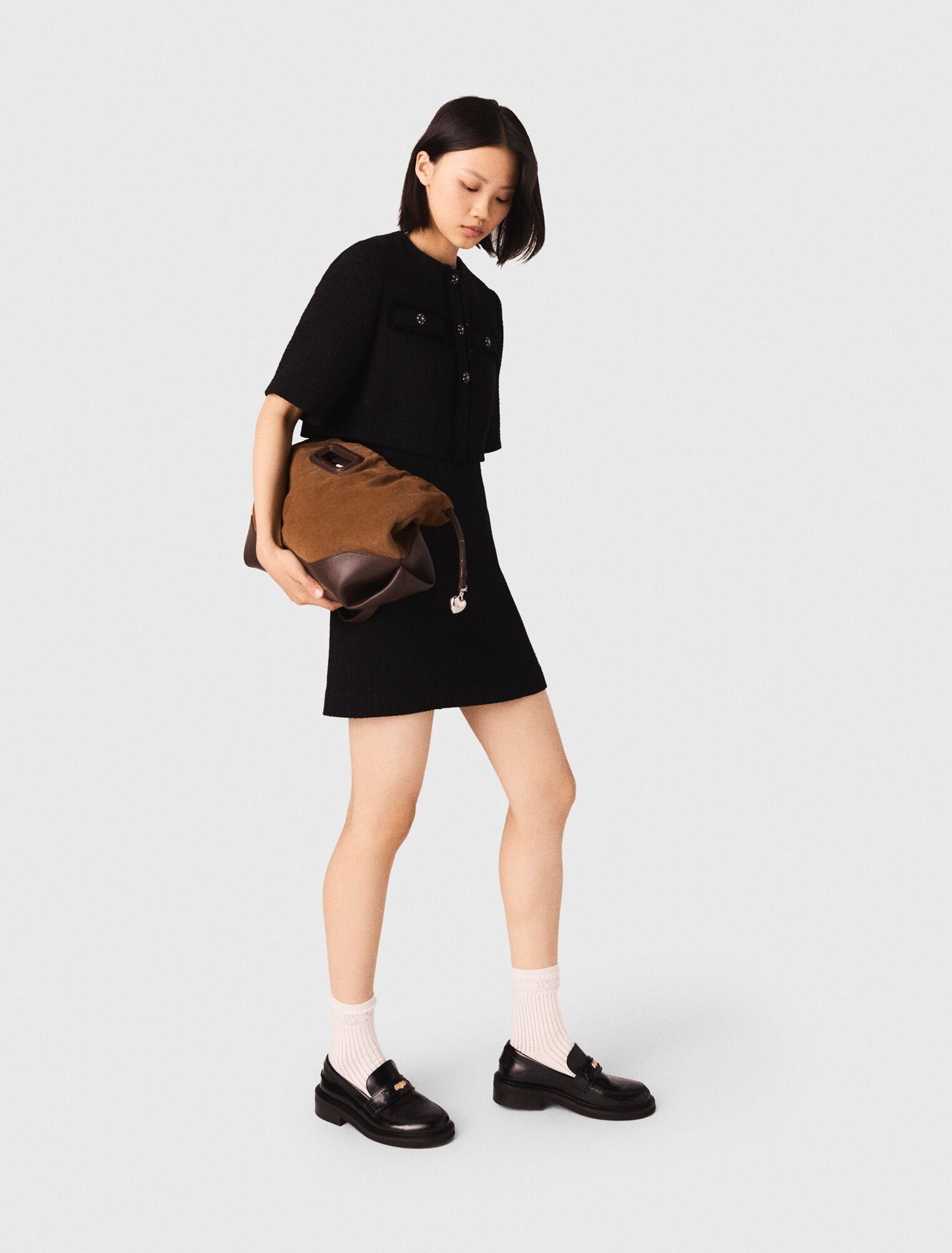 Maje - Váy vải tweed bóng 2 trong 1