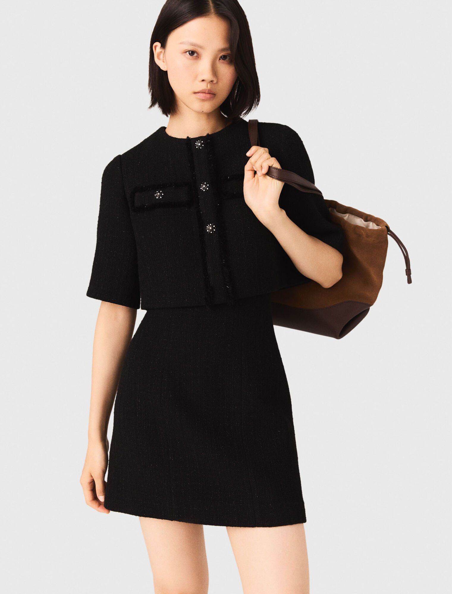 Maje - Váy vải tweed bóng 2 trong 1