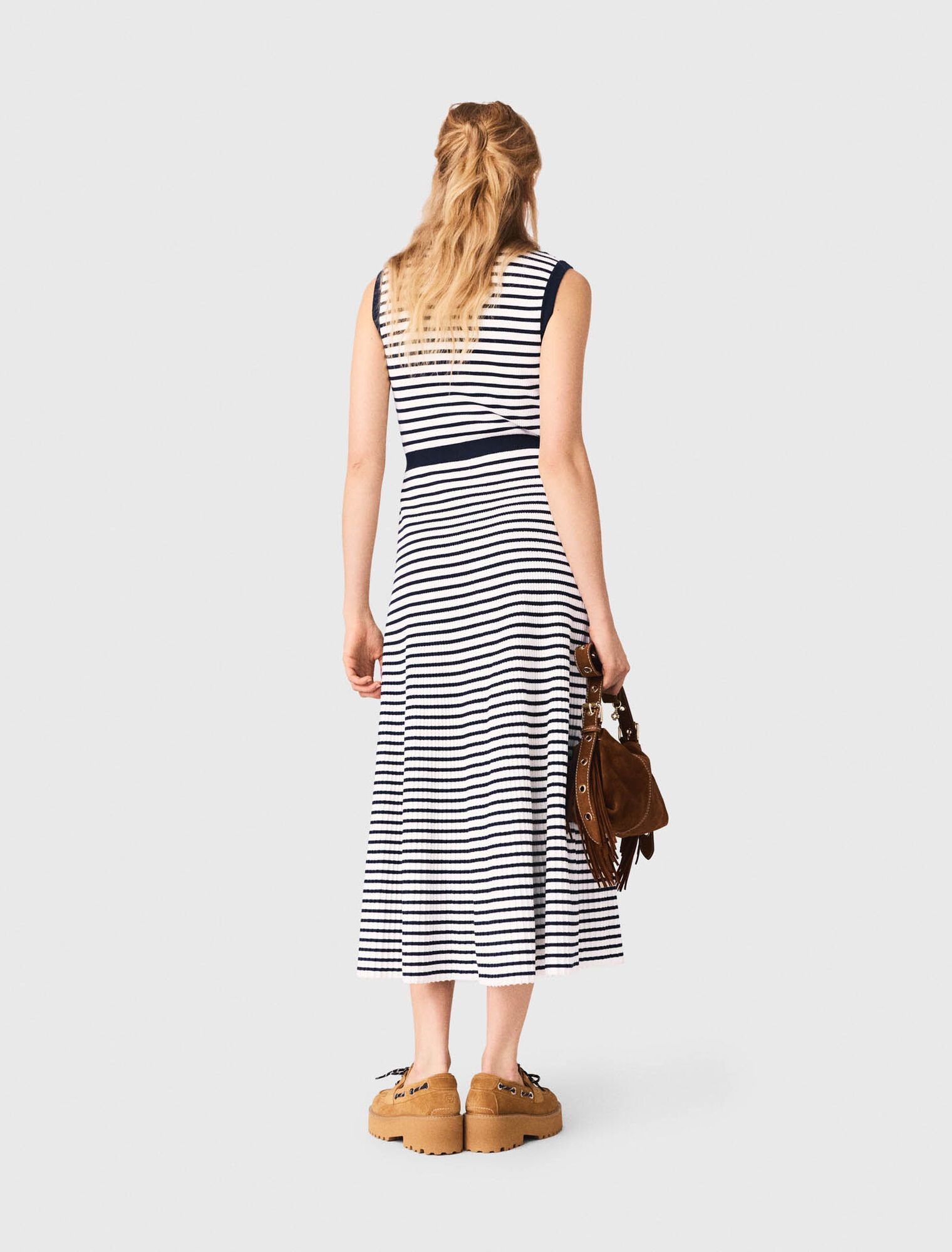 Maje - Đầm maxi dệt kim kẻ sọc Breton