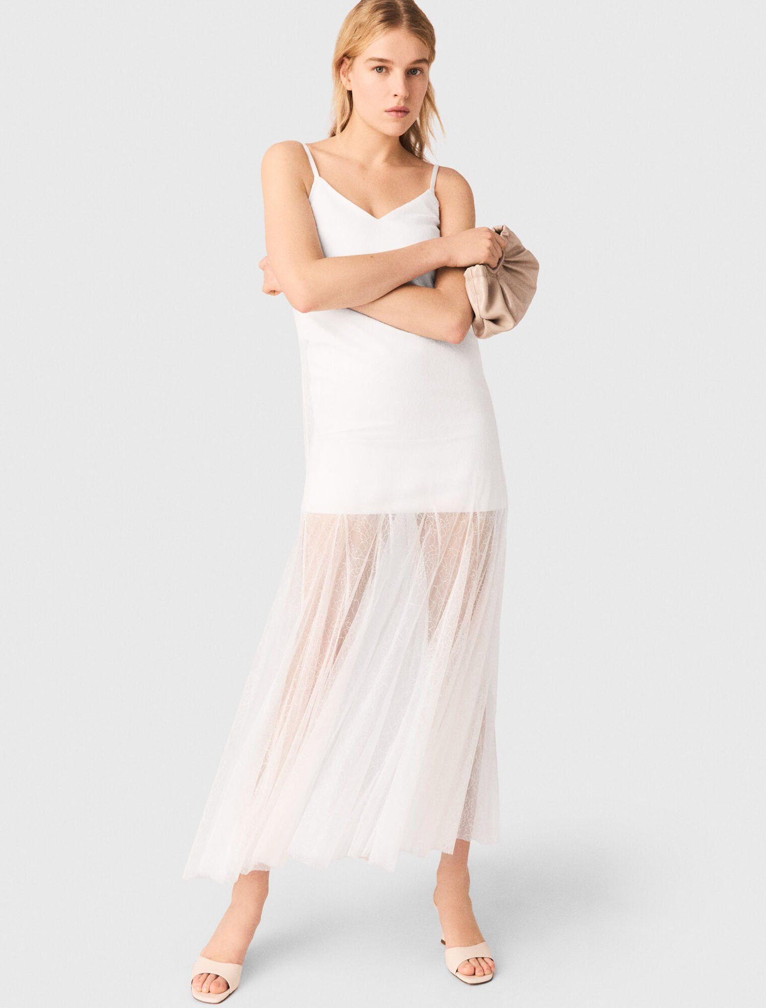 Maje - Đầm taffeta phối ren