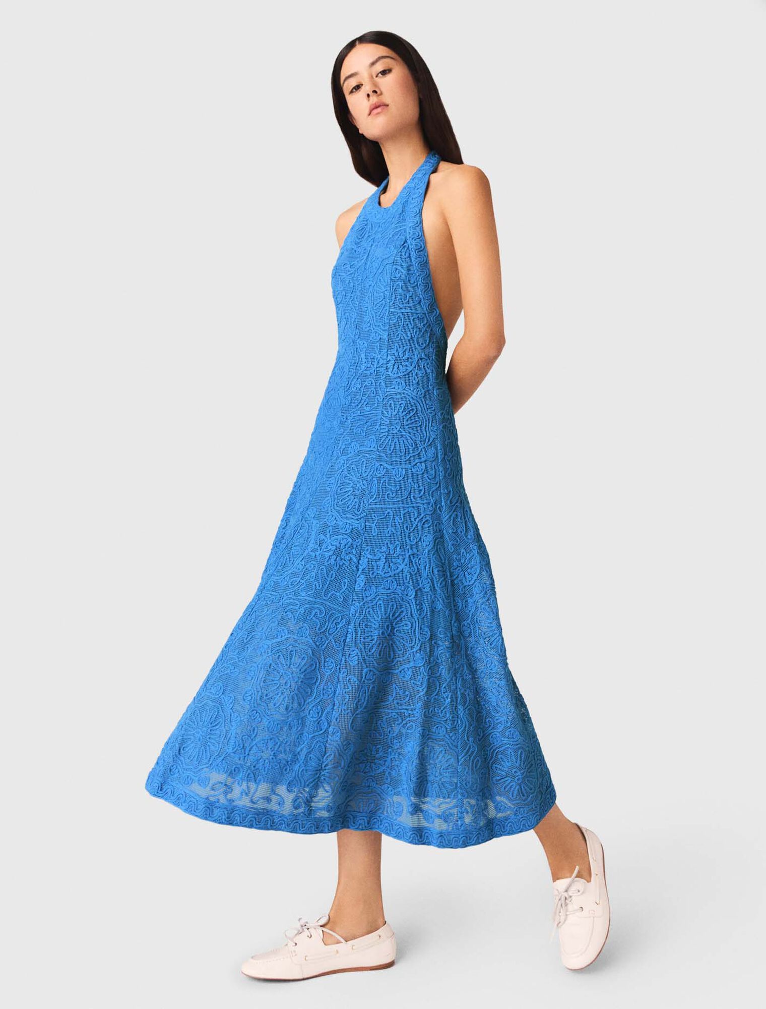 Maje - Đầm maxi ren guipure hở lưng