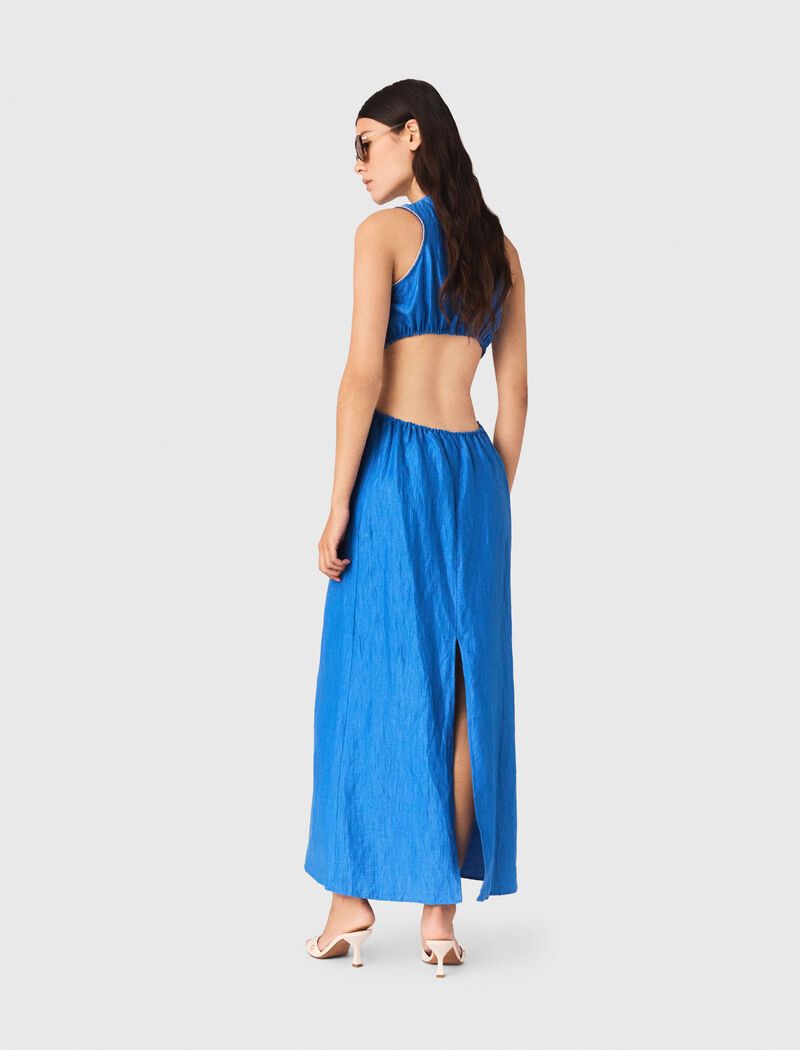 Maje - Đầm midi hở lưng linen pha