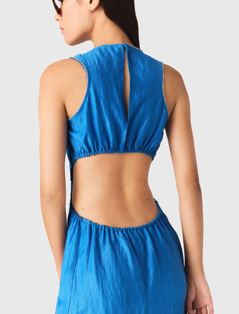 Maje - Đầm midi hở lưng linen pha