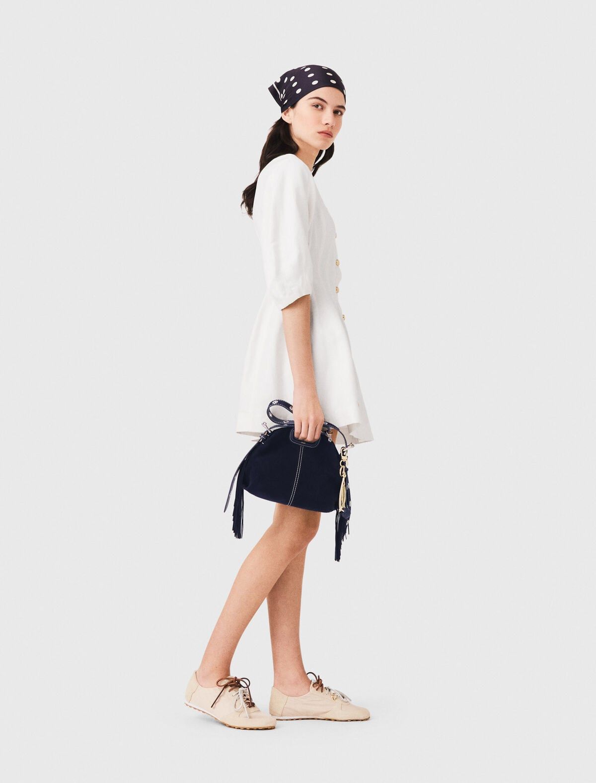 Maje - Đầm ngắn vải linen pha