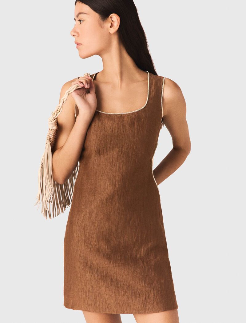 Maje - Đầm ngắn vải linen pha