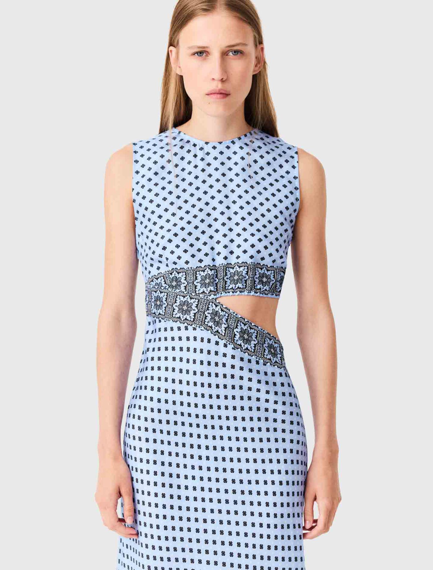Đầm dài lụa cut-out họa tiết