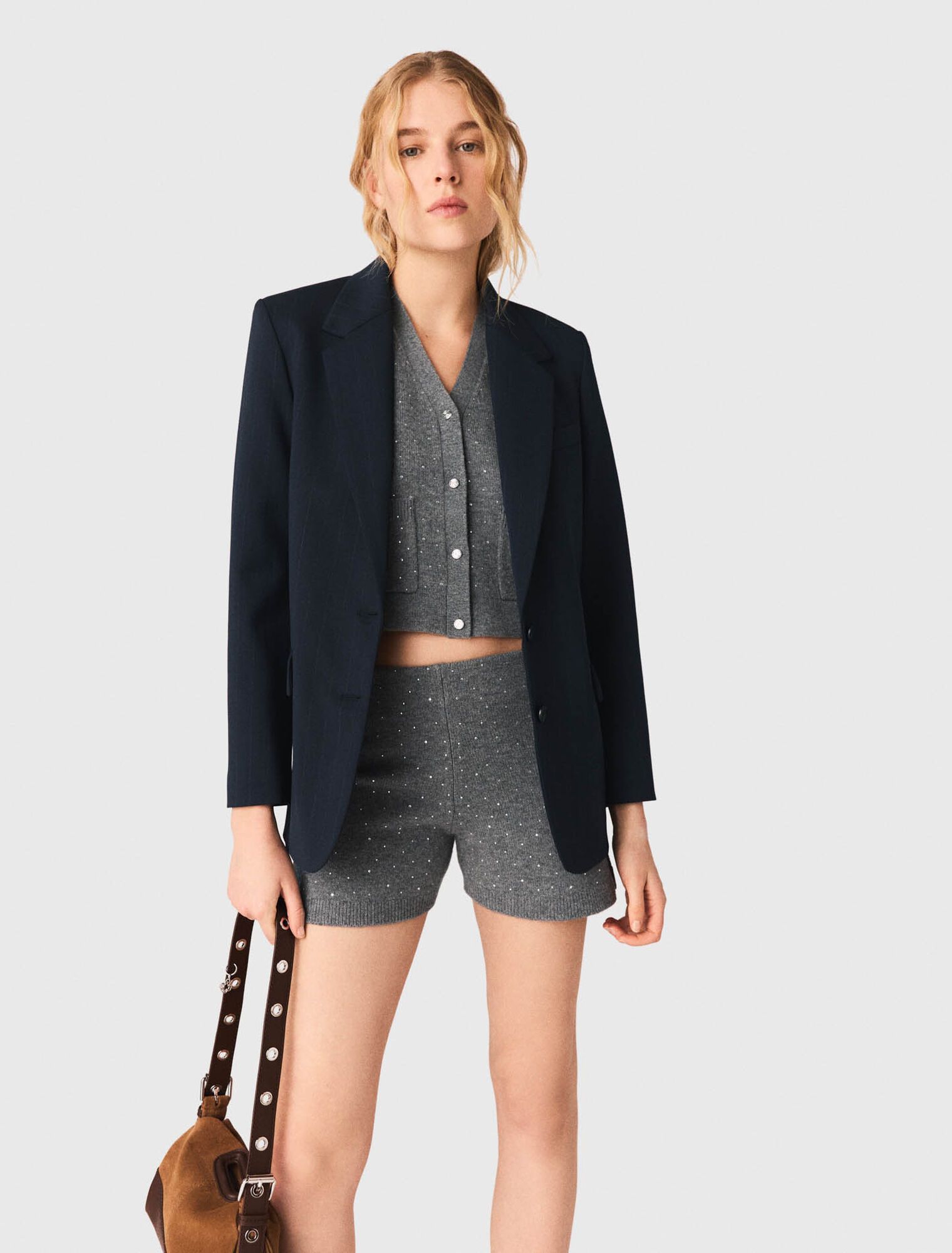 Maje - Quần short dệt kim đính đá