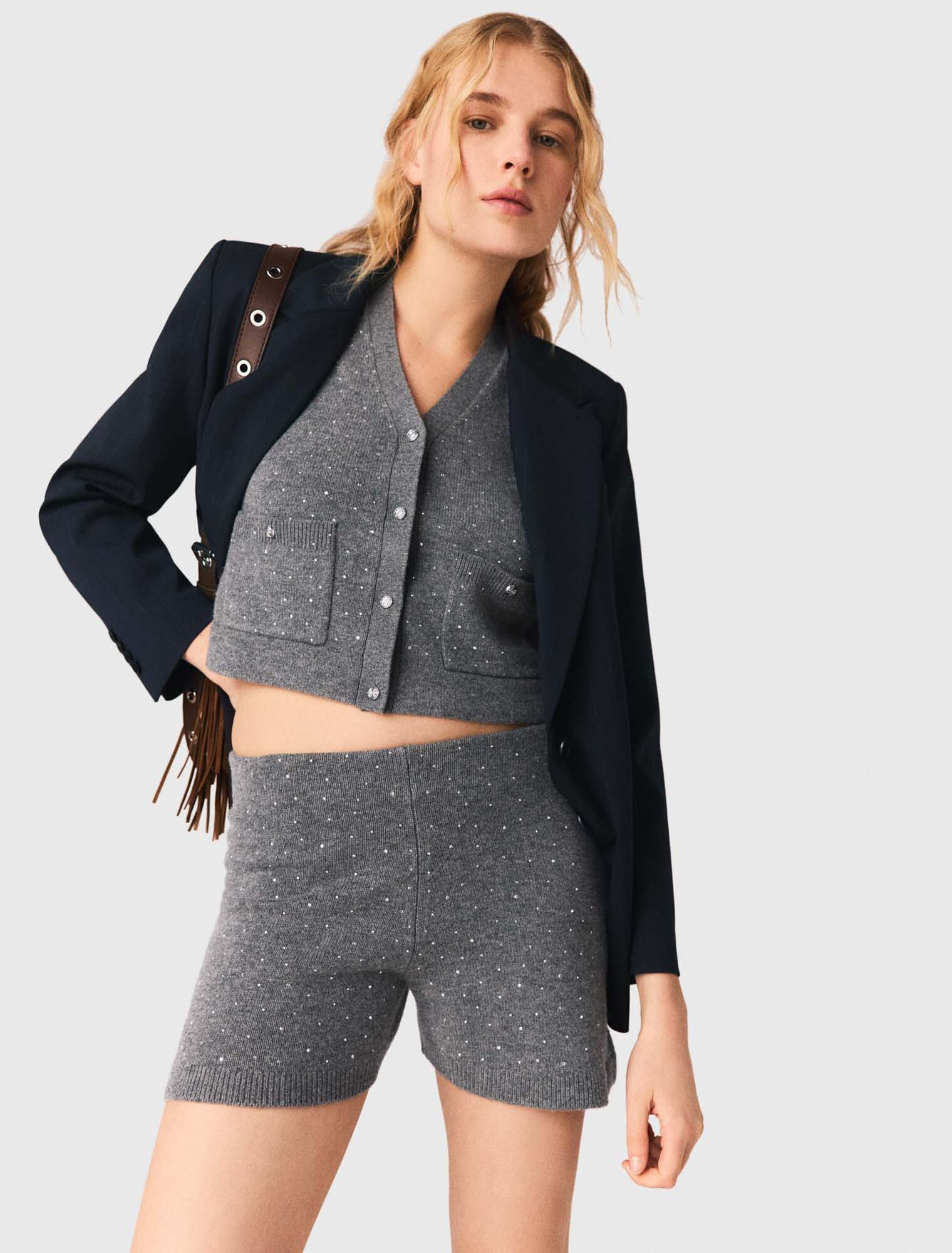 Maje - Quần short dệt kim đính đá