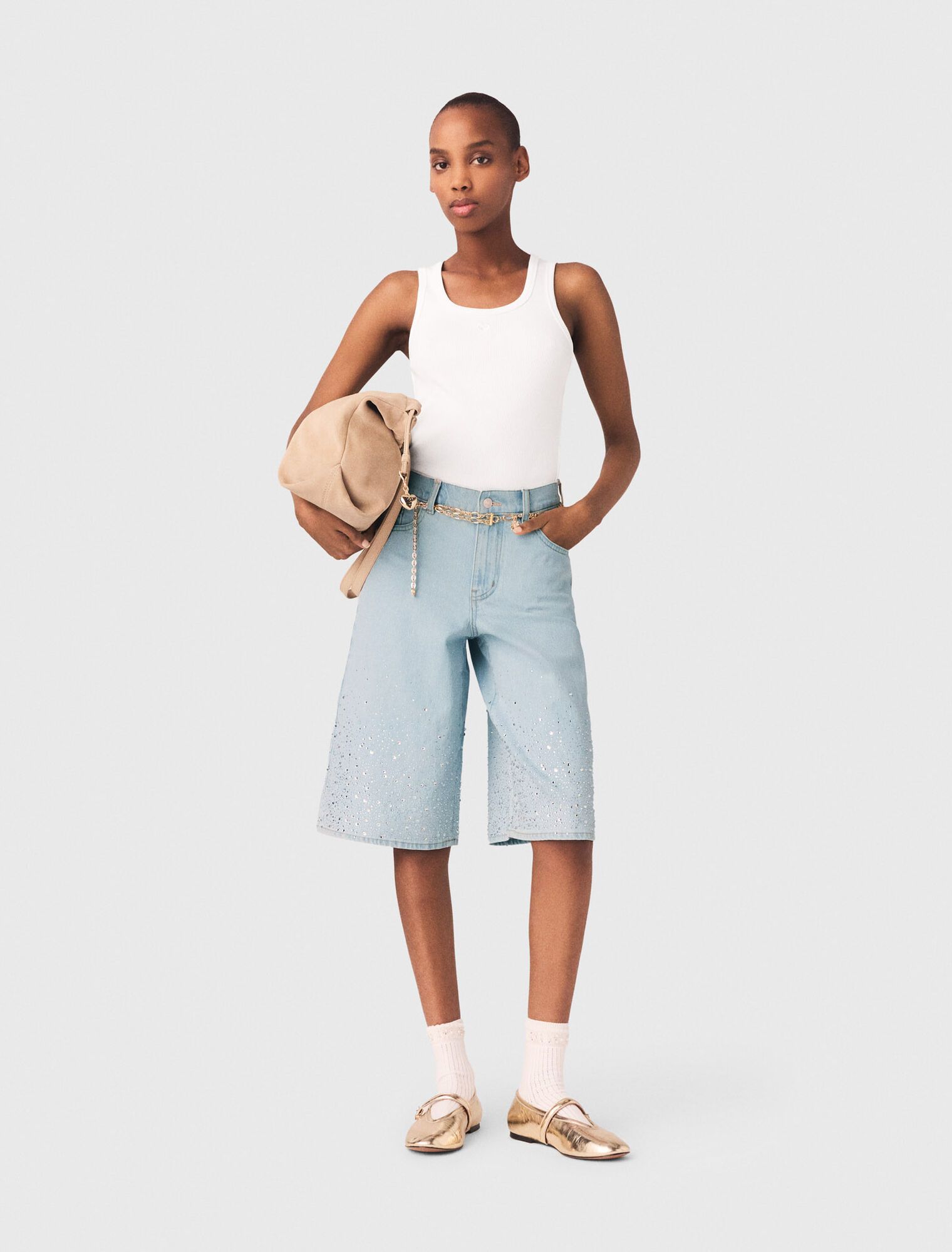 Maje - Quần short Bermuda đính đá