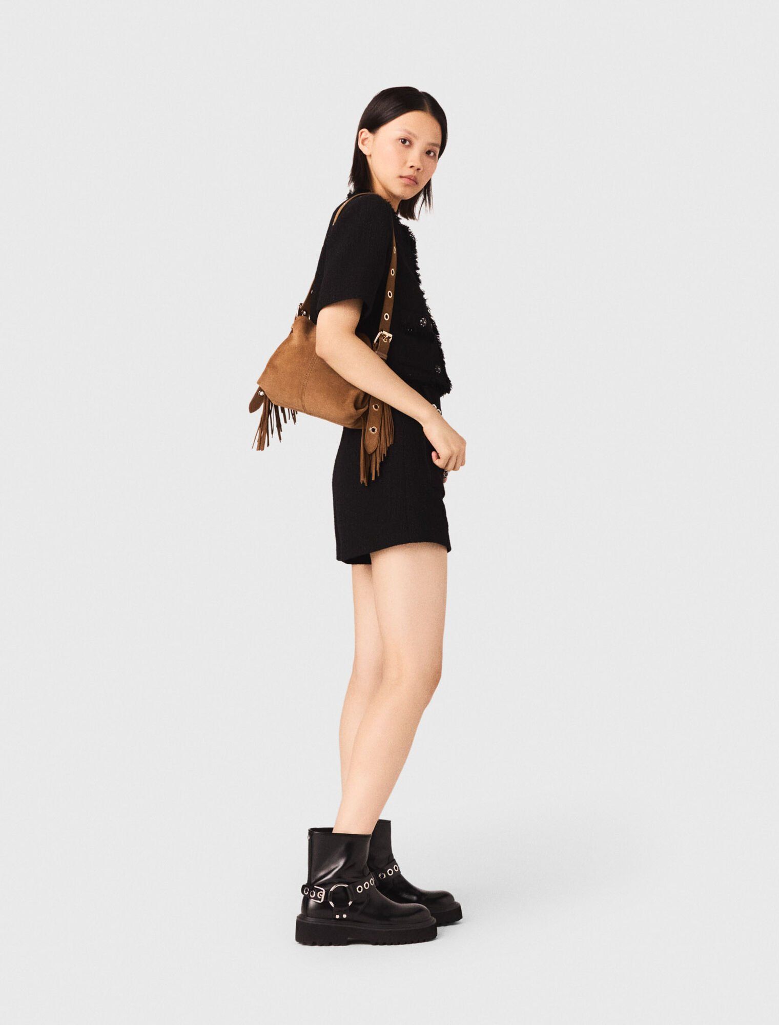 Maje - Quần short vải tweed bóng