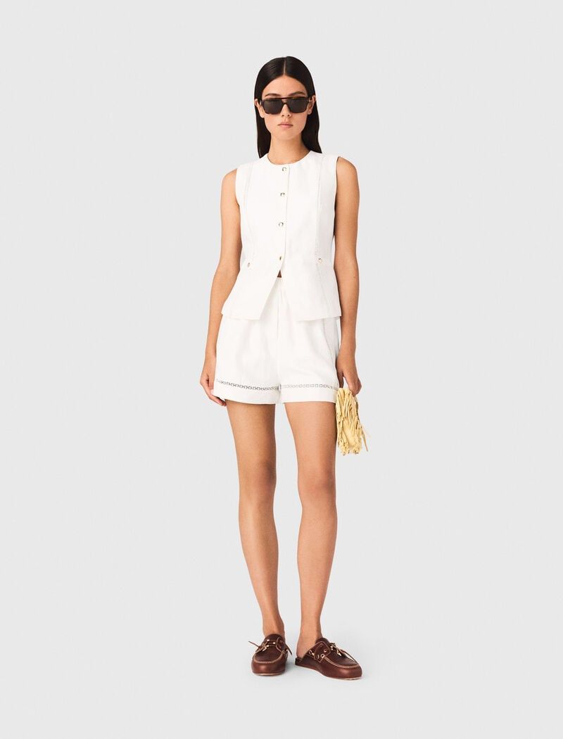 Maje - Quần short vải linen pha thêu