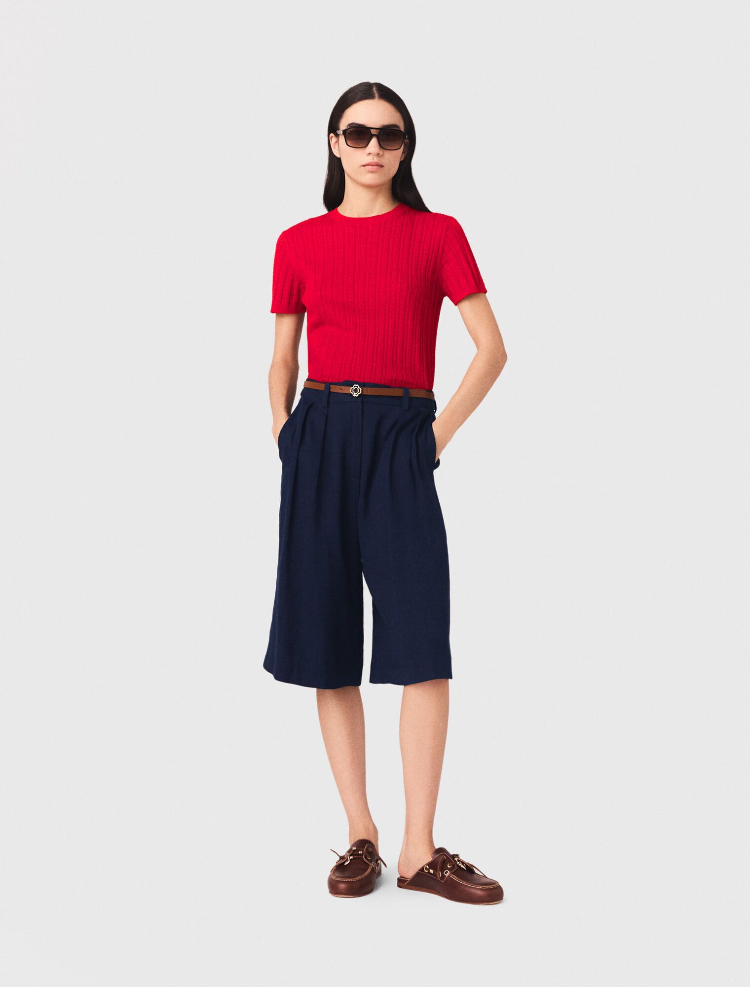 Quần short Bermuda linen cạp cao