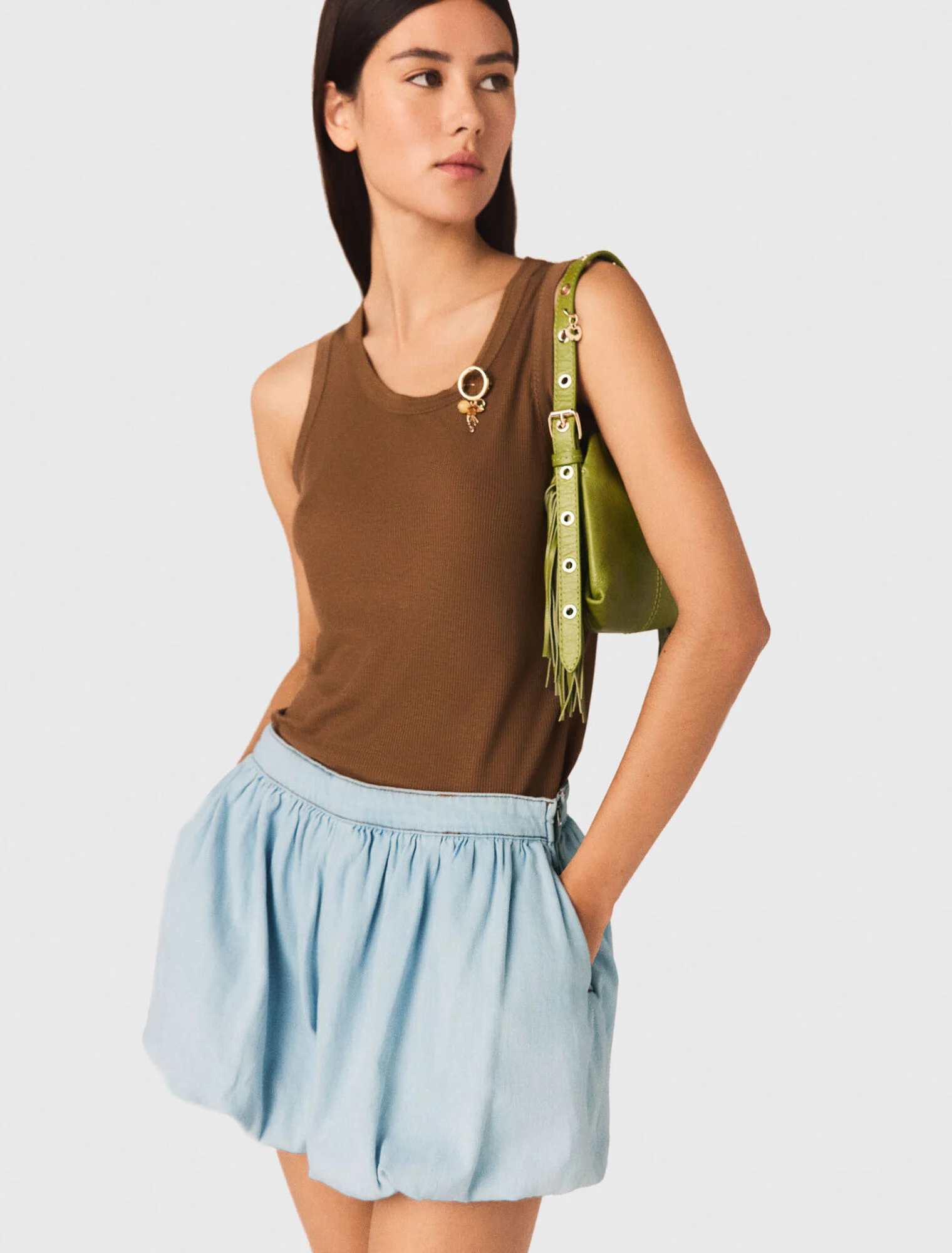 Maje - Quần skort chambray dáng balloon