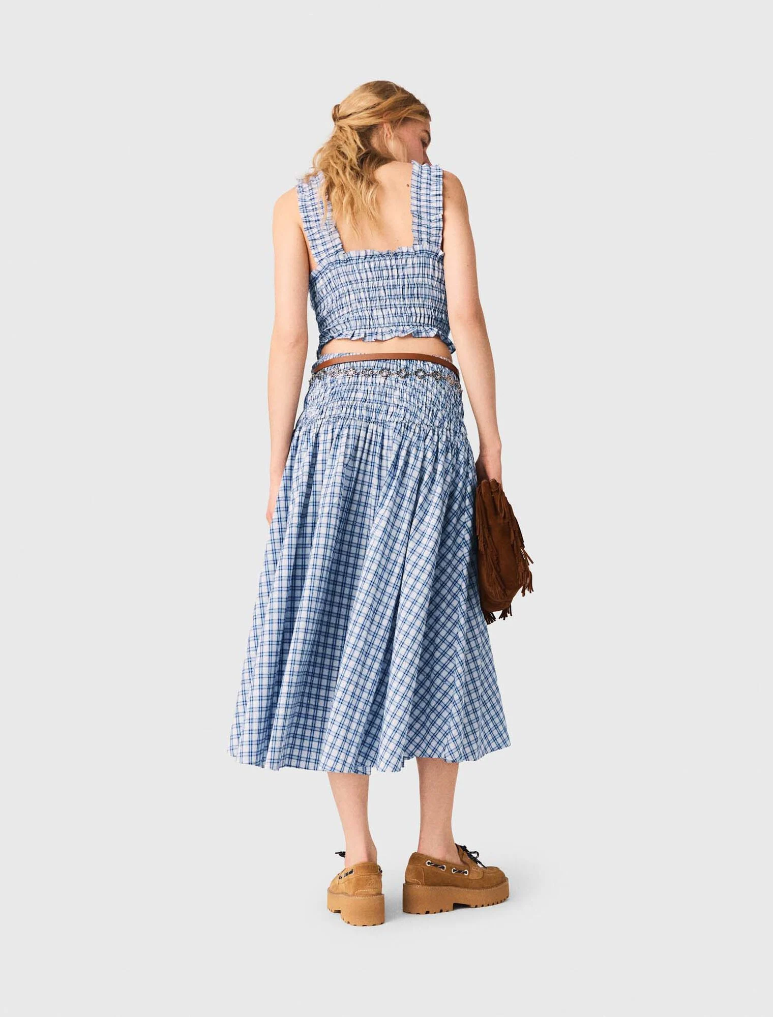 Maje - Áo cotton đính đá xếp ly