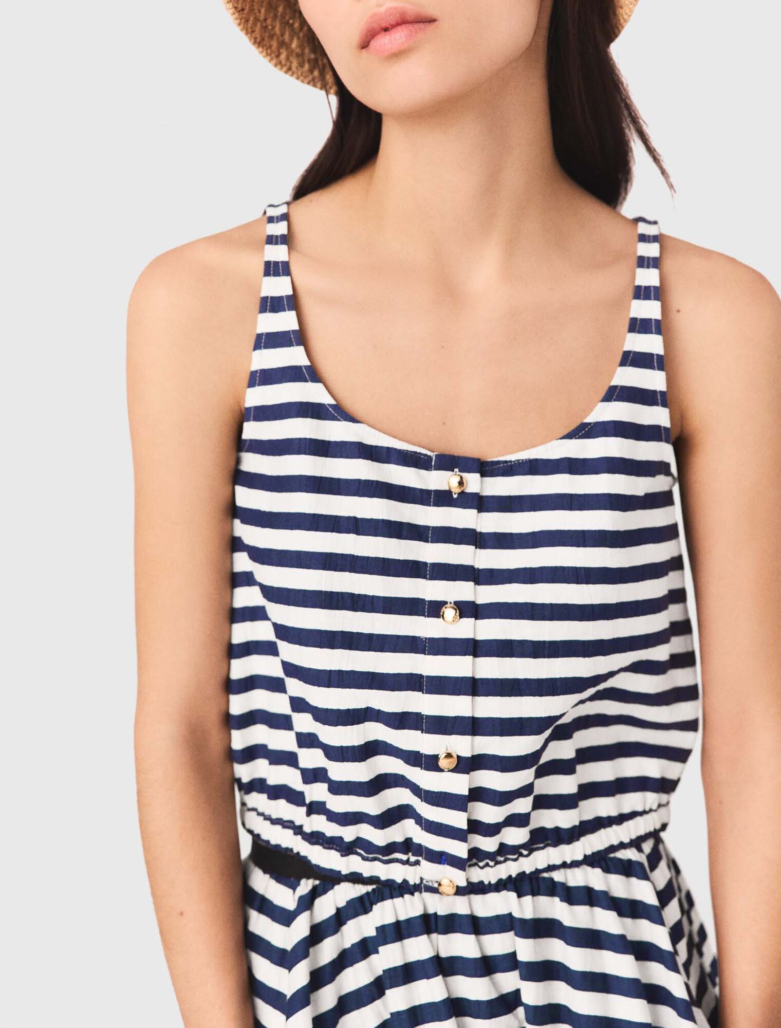 Maje - Áo croptop kẻ sọc Breton phối linen