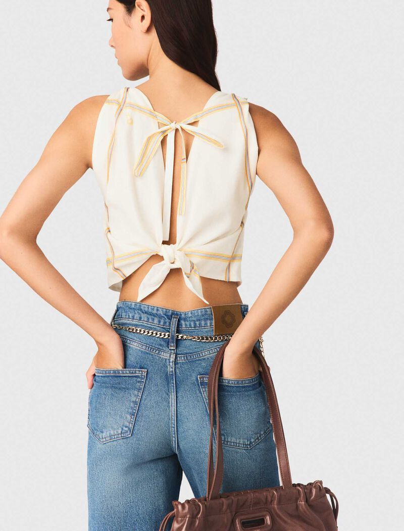 Maje - Áo croptop hở lưng in họa tiết