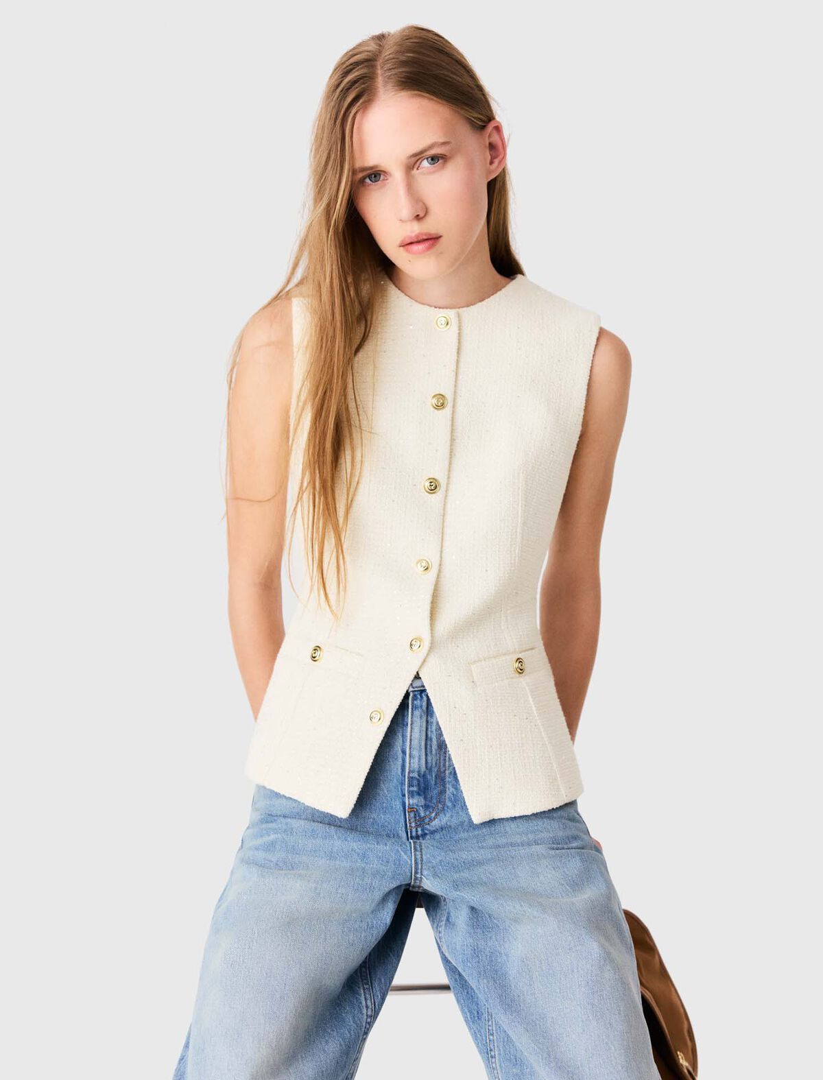 Maje - Áo khoác gile vải tweed