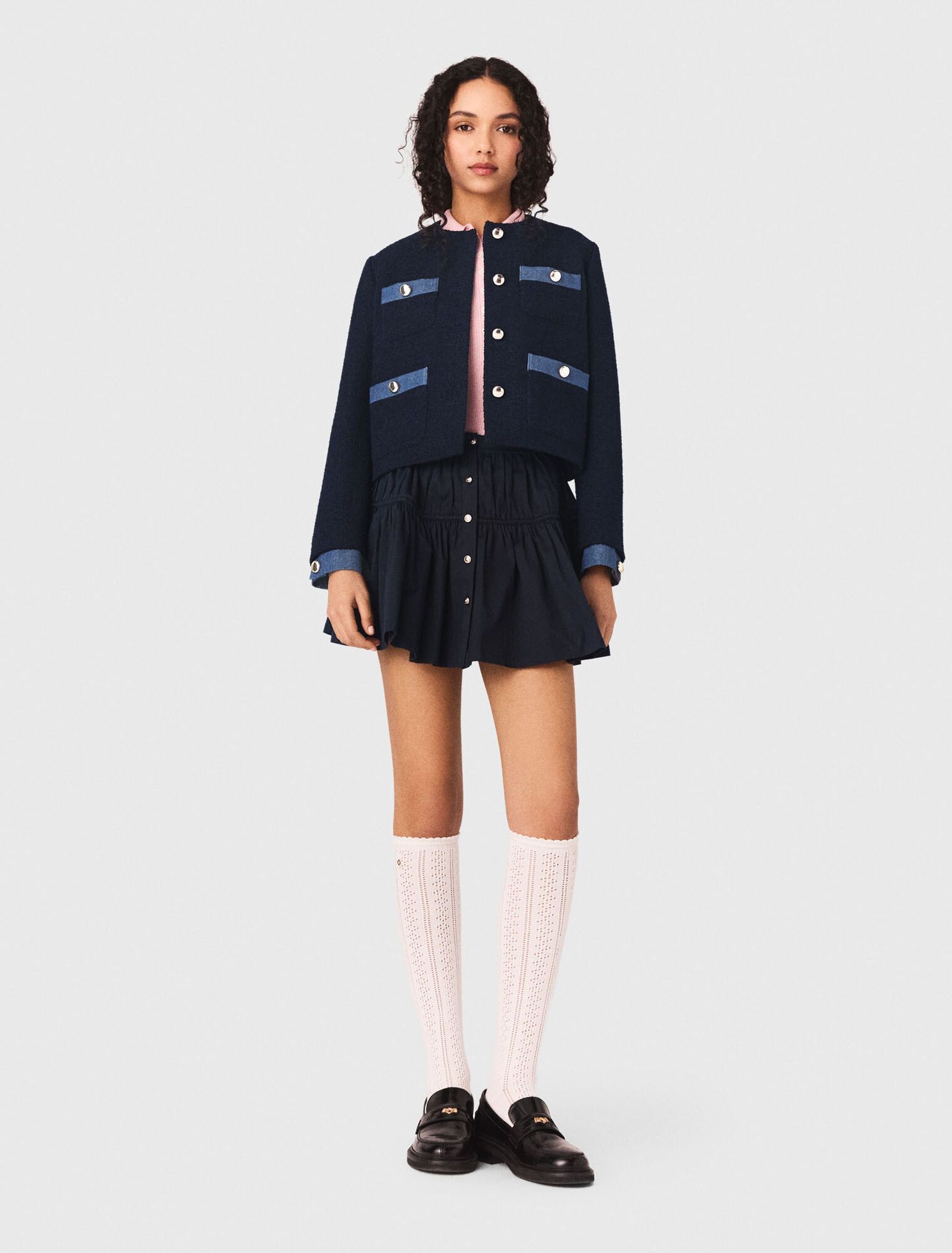Maje - Áo khoác tweed phối viền denim