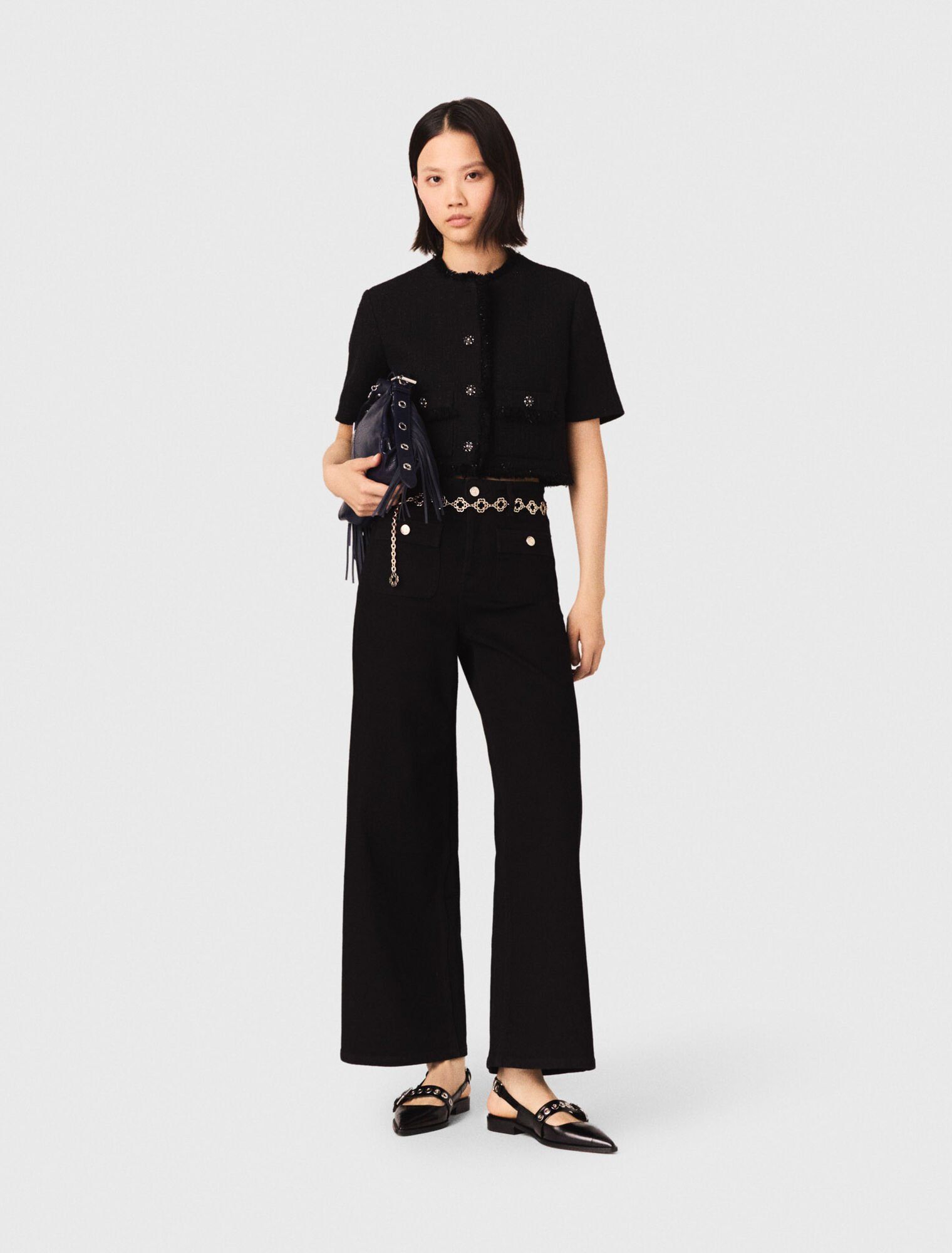 Áo khoác vải tweed bóng ngắn