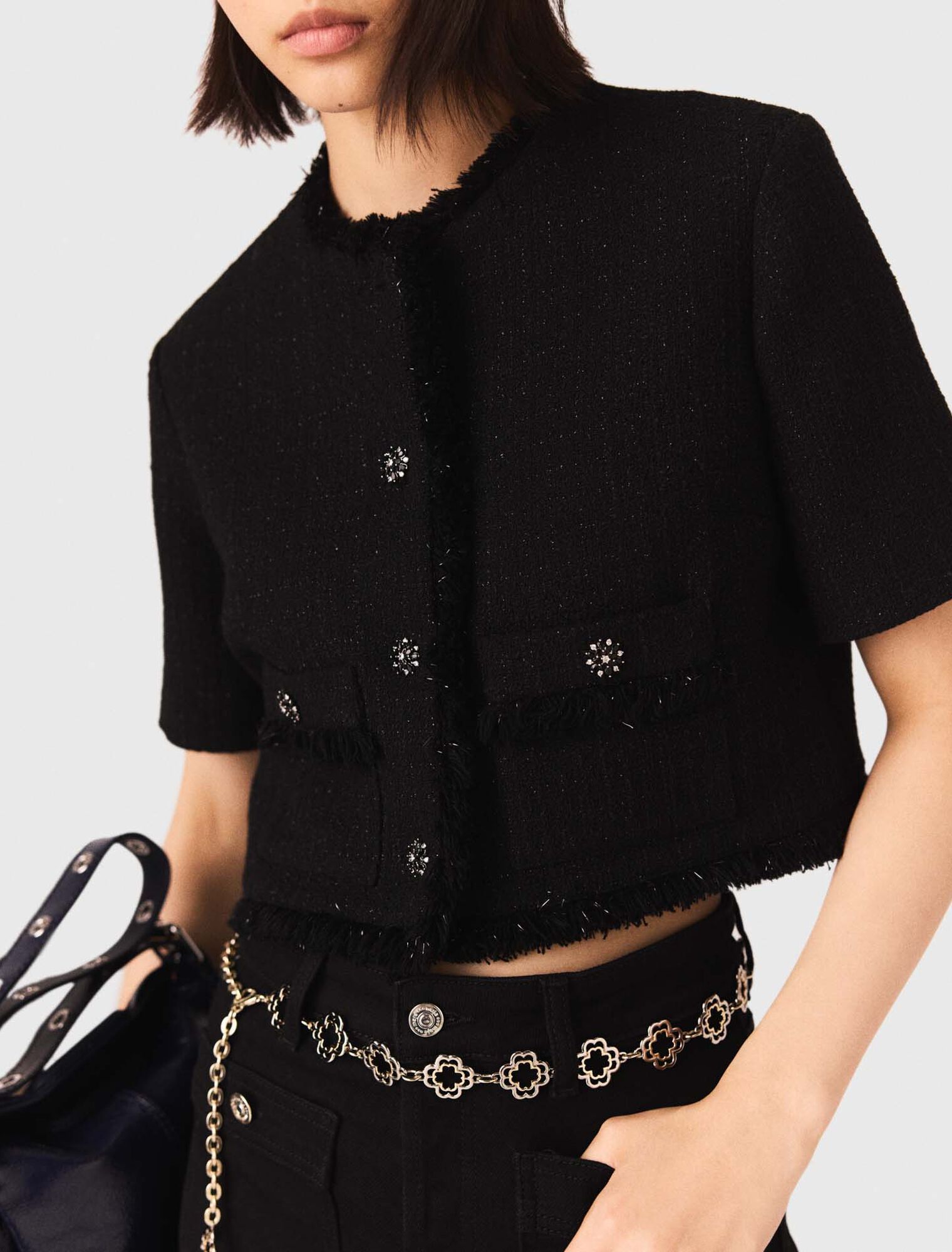 Maje - Áo khoác vải tweed bóng ngắn