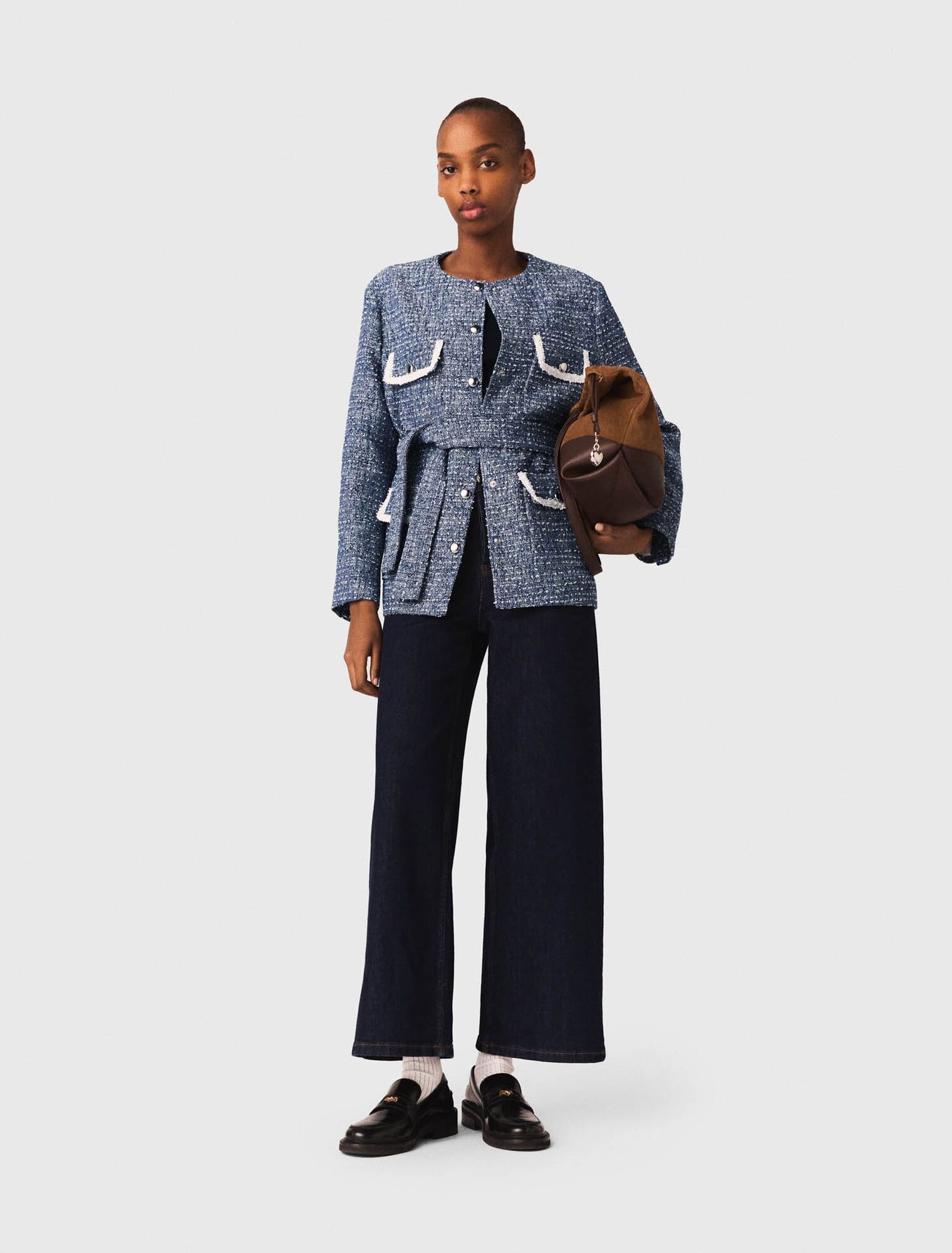 Maje - Áo khoác tweed 4 túi kèm thắt lưng