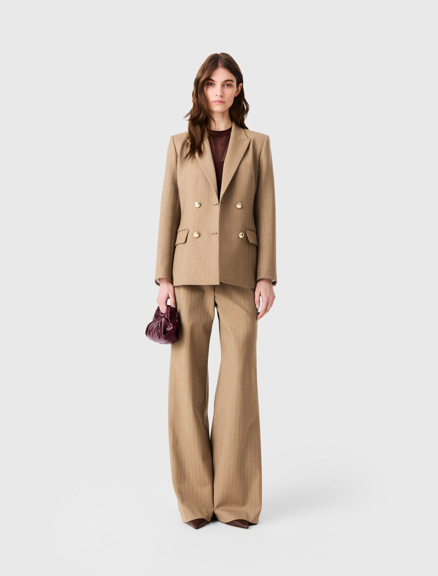 Maje - Áo blazer len kẻ
